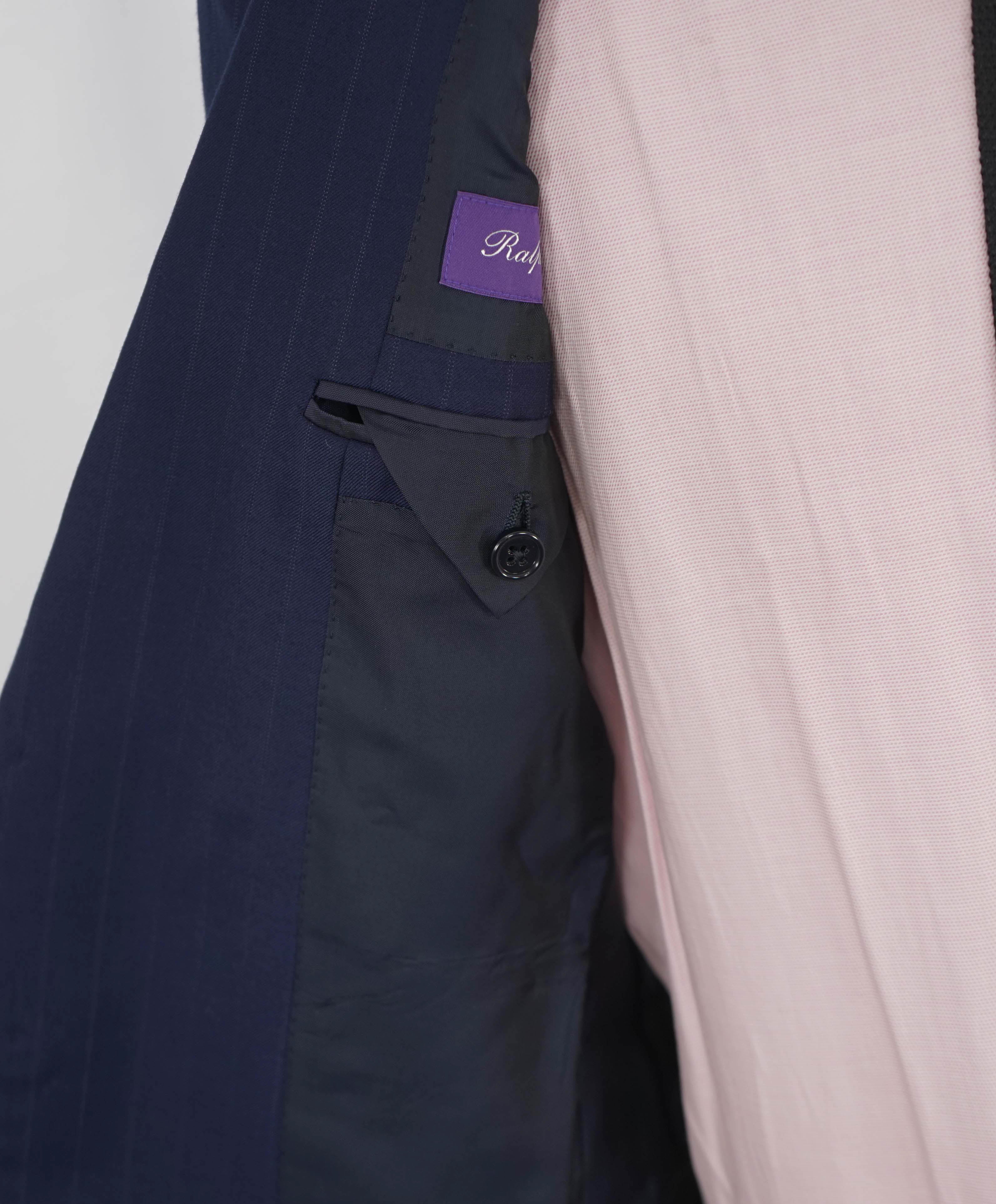 $3,495 RALPH LAUREN PURPLE LABEL - Blue Tonal Chalk Stripe Suit - 38R
