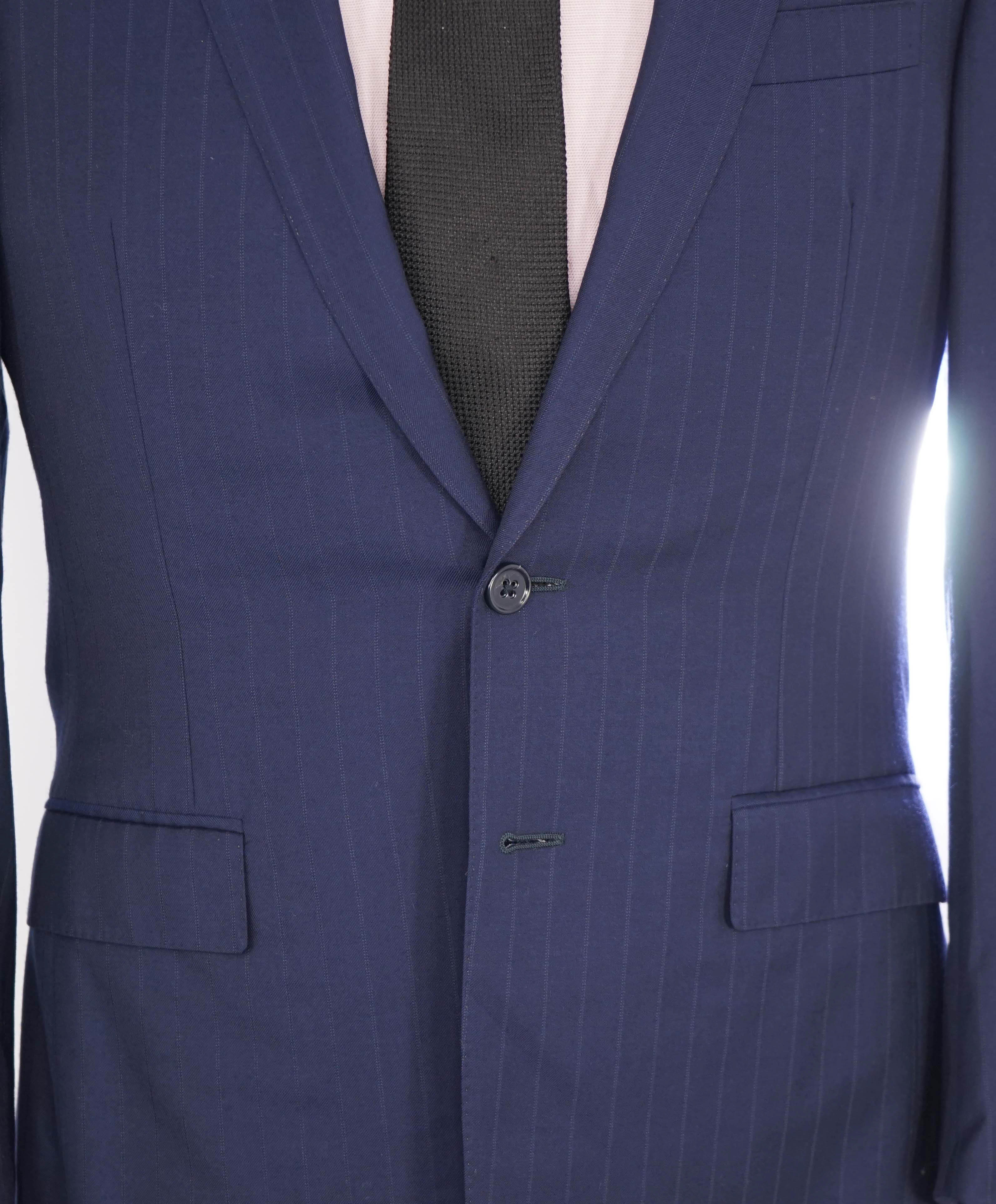$3,495 RALPH LAUREN PURPLE LABEL - Blue Tonal Chalk Stripe Suit - 38R