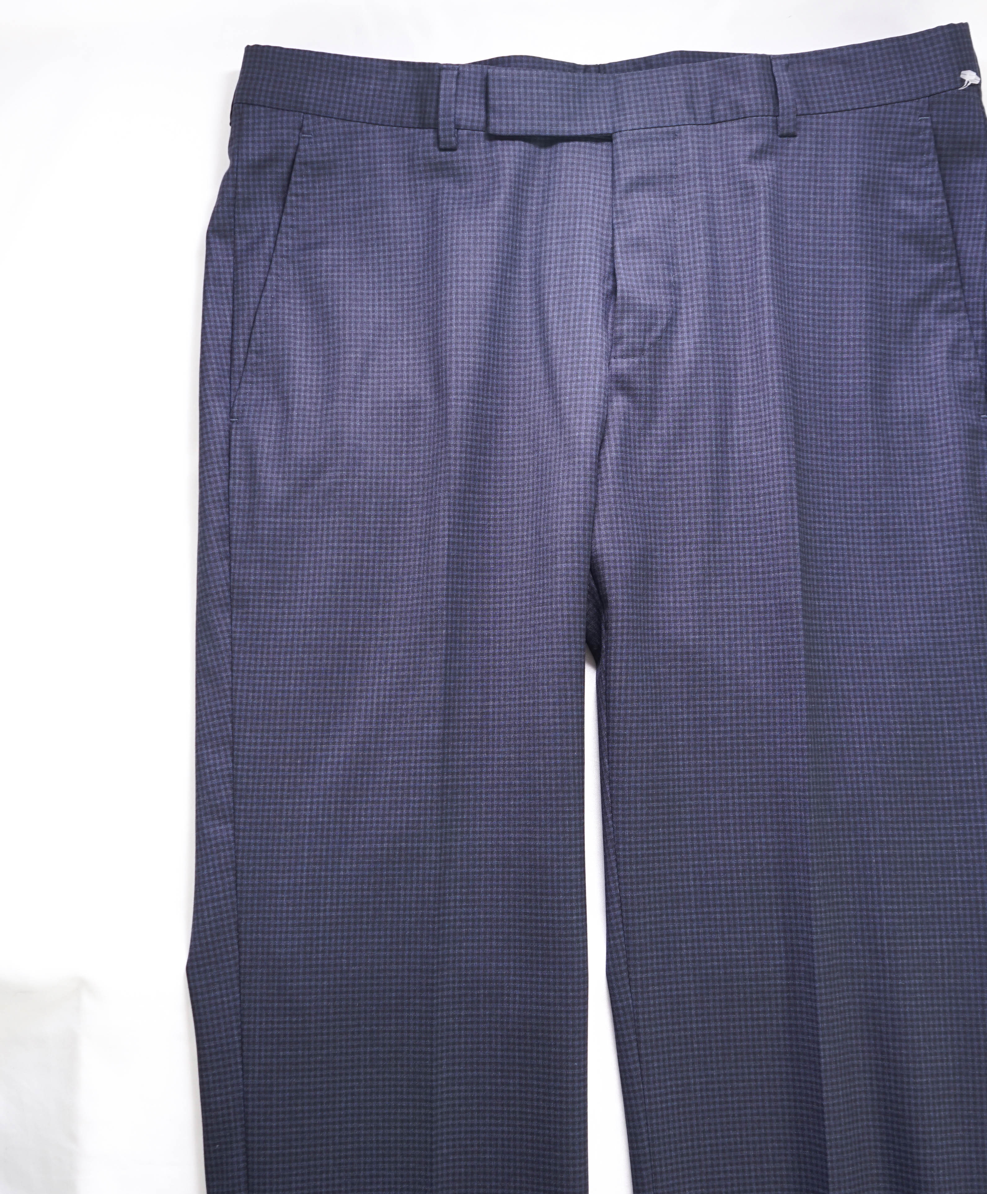 Z ZEGNA - Navy Gingham Check "SLIM" Flat Front Dress Pants - 32W