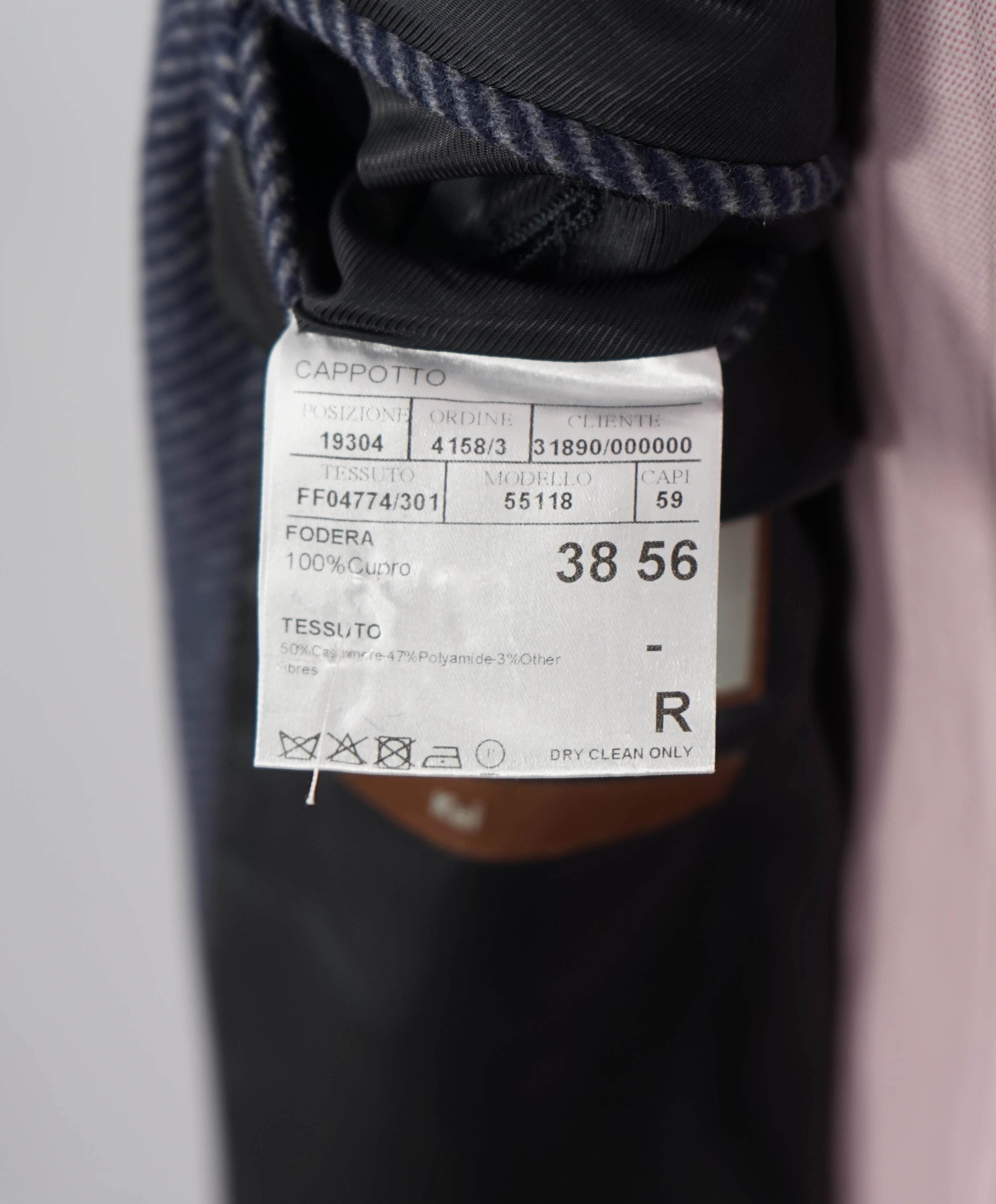 $2,450 CANALI - "KEI" *50% CASHMERE* Textured Navy Classic Wool Topcoat Coat - 46R