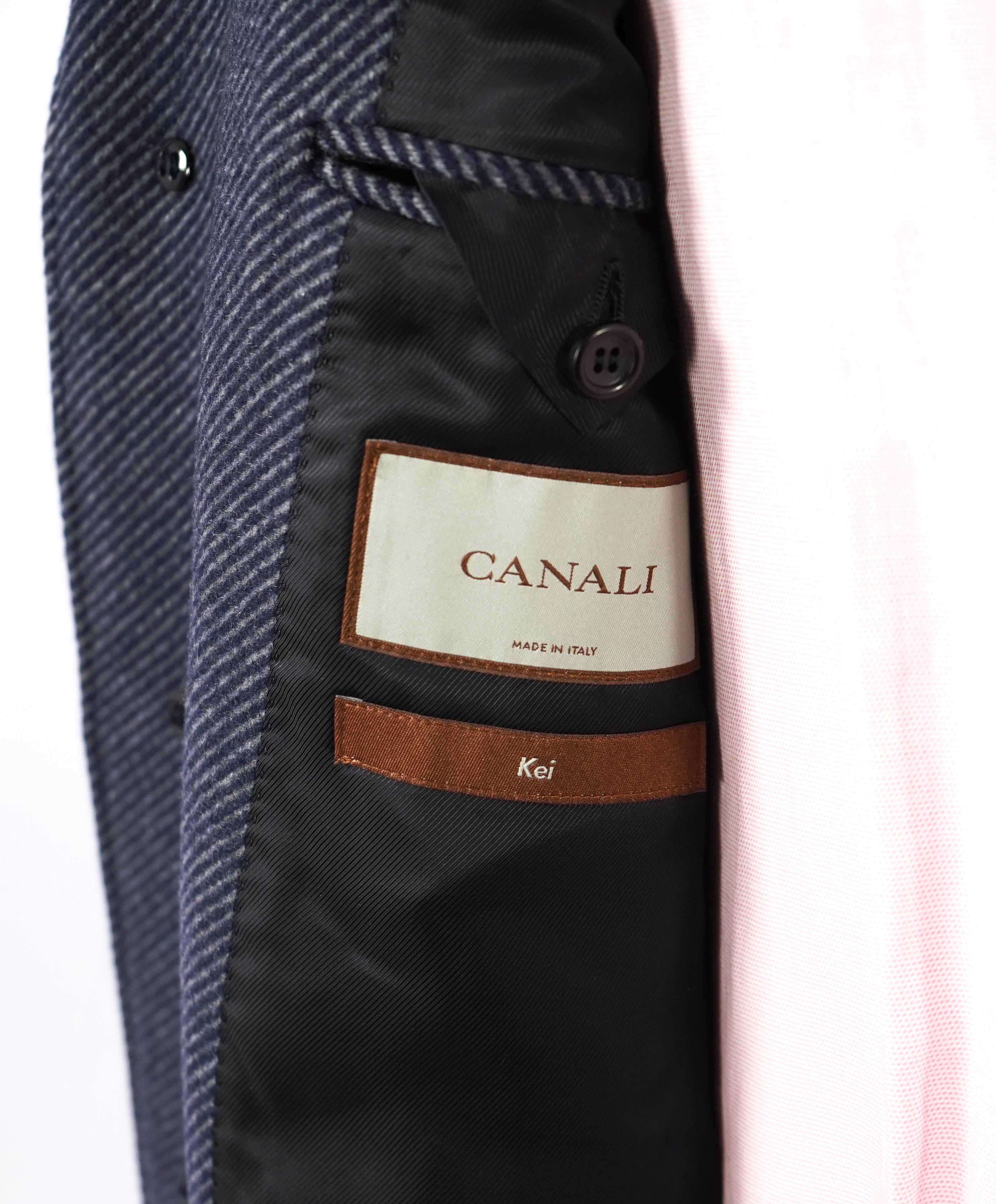 $2,450 CANALI - "KEI" *50% CASHMERE* Textured Navy Classic Wool Topcoat Coat - 46R