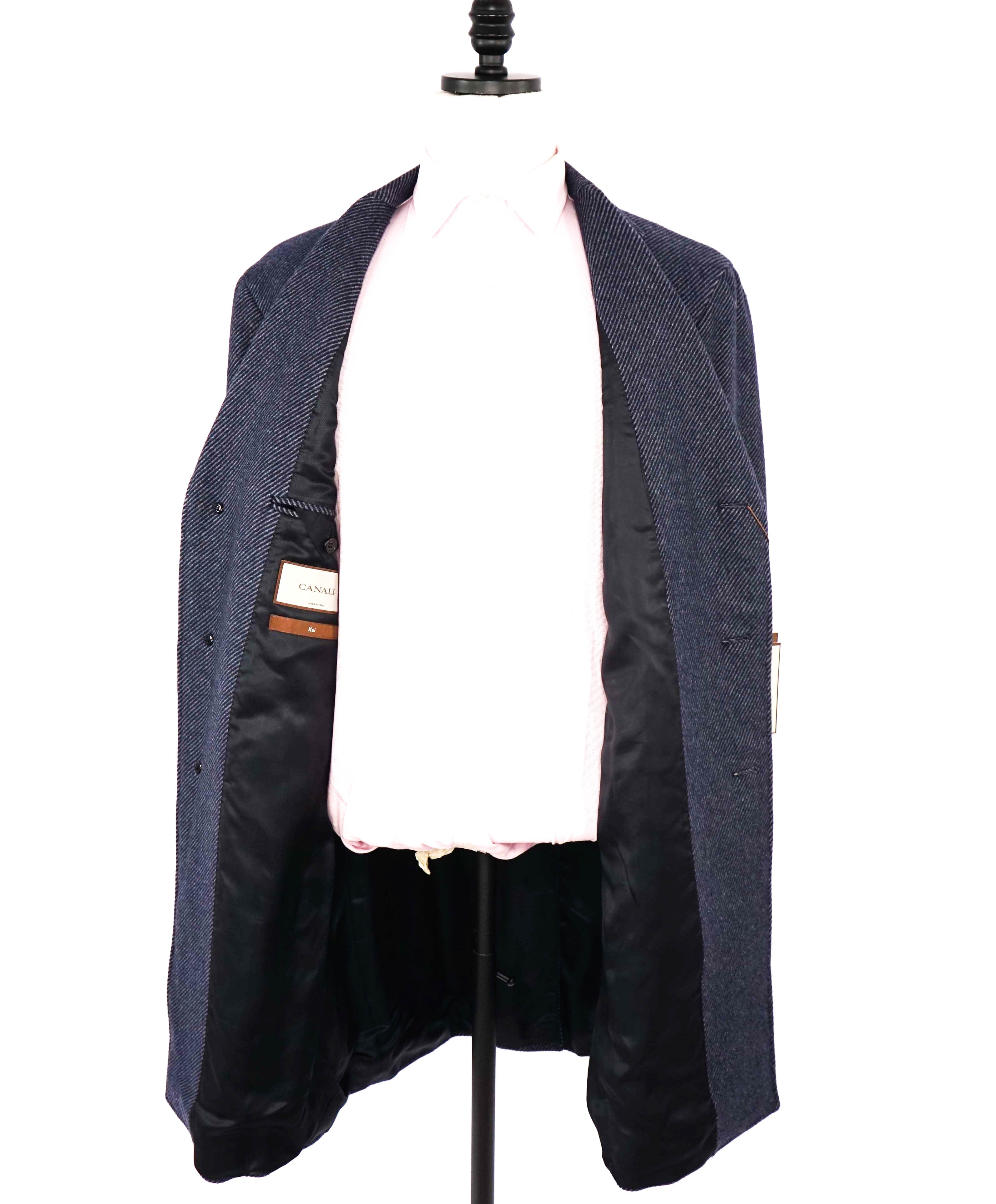 $2,450 CANALI - "KEI" *50% CASHMERE* Textured Navy Classic Wool Topcoat Coat - 46R