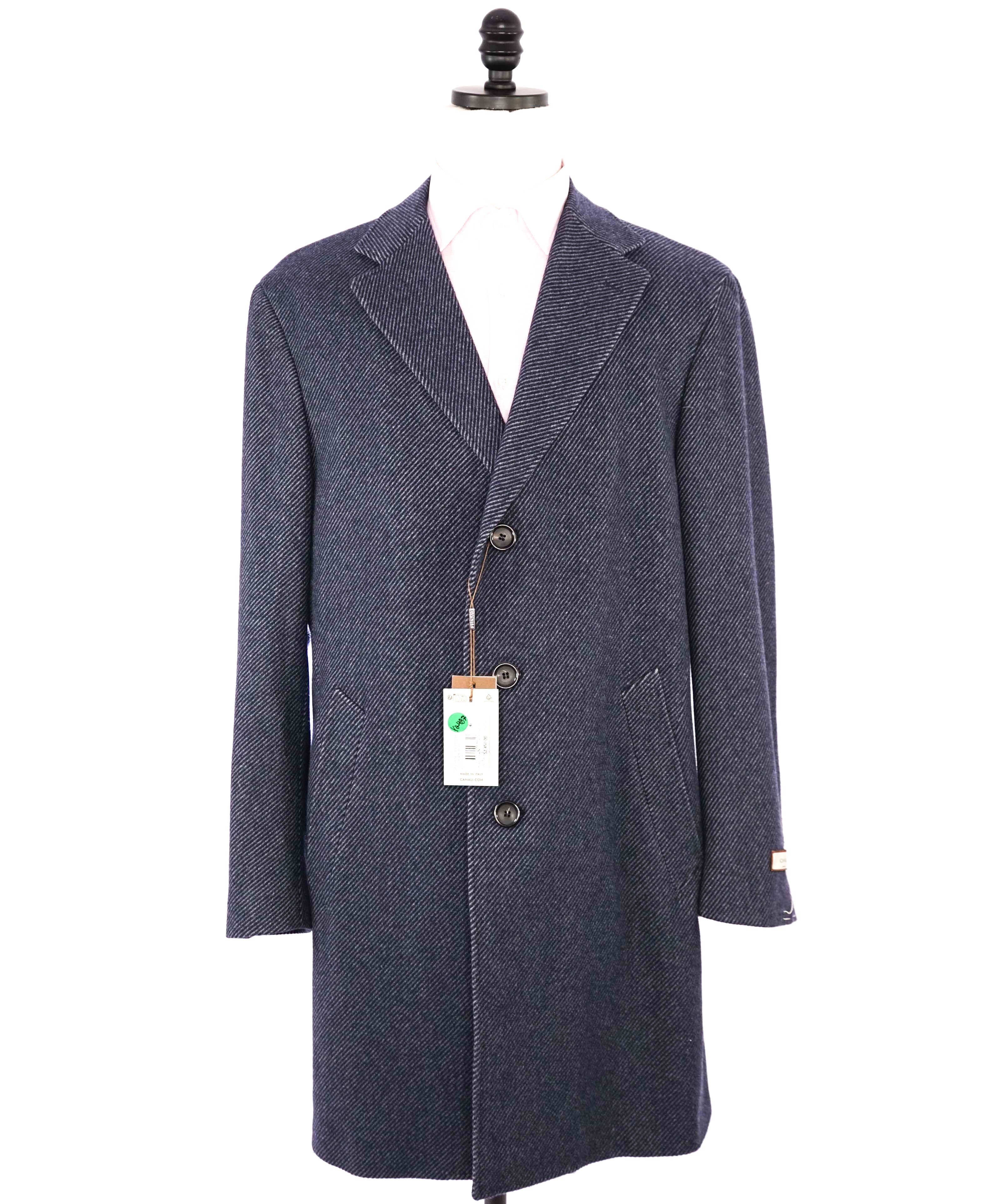 $2,450 CANALI - "KEI" *50% CASHMERE* Textured Navy Classic Wool Topcoat Coat - 46R