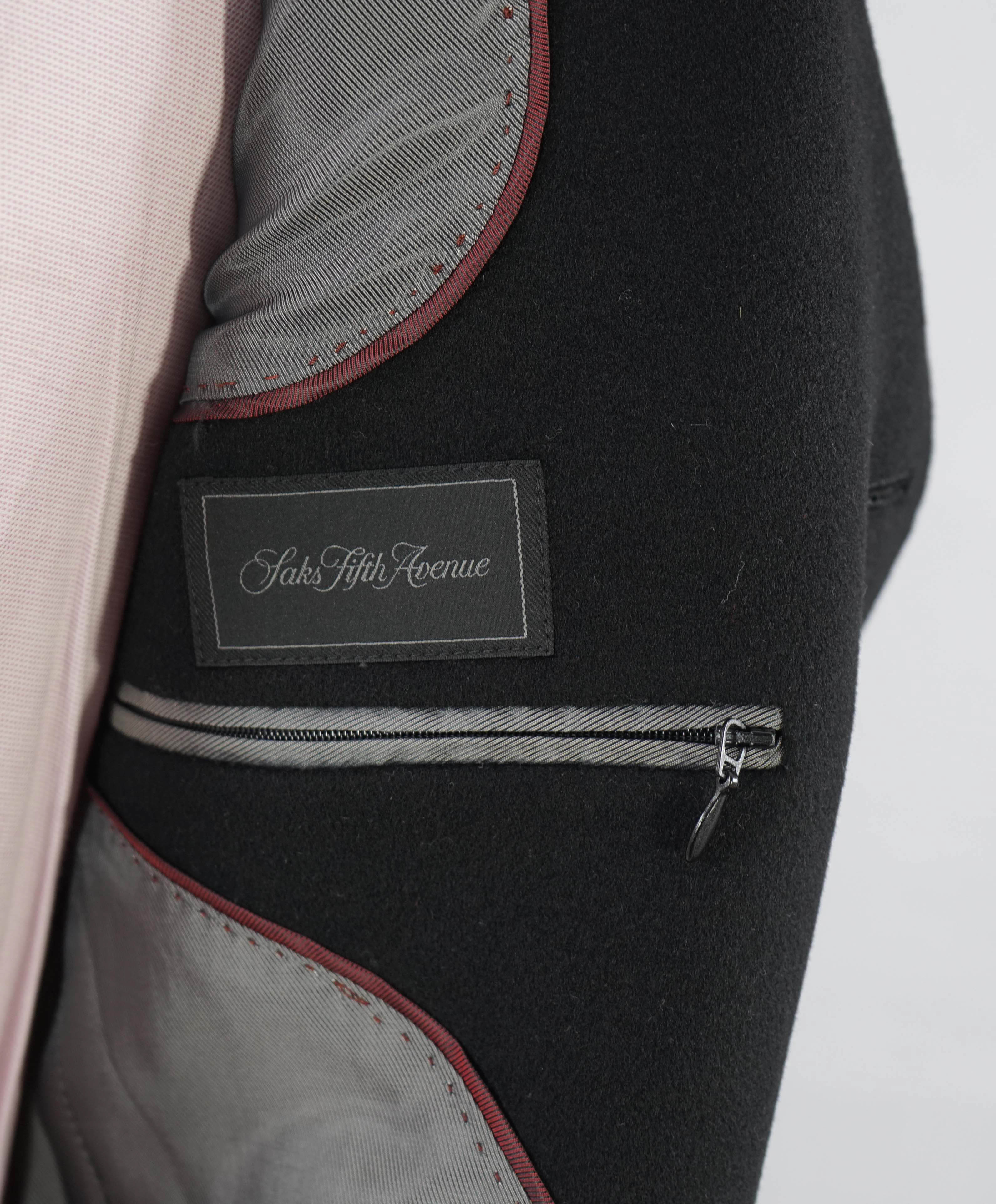 $1,295 LORO PIANA - SAKS FIFTH AVE "FAVOLA" Wool & Cashmere Classic Black Coat- 40R