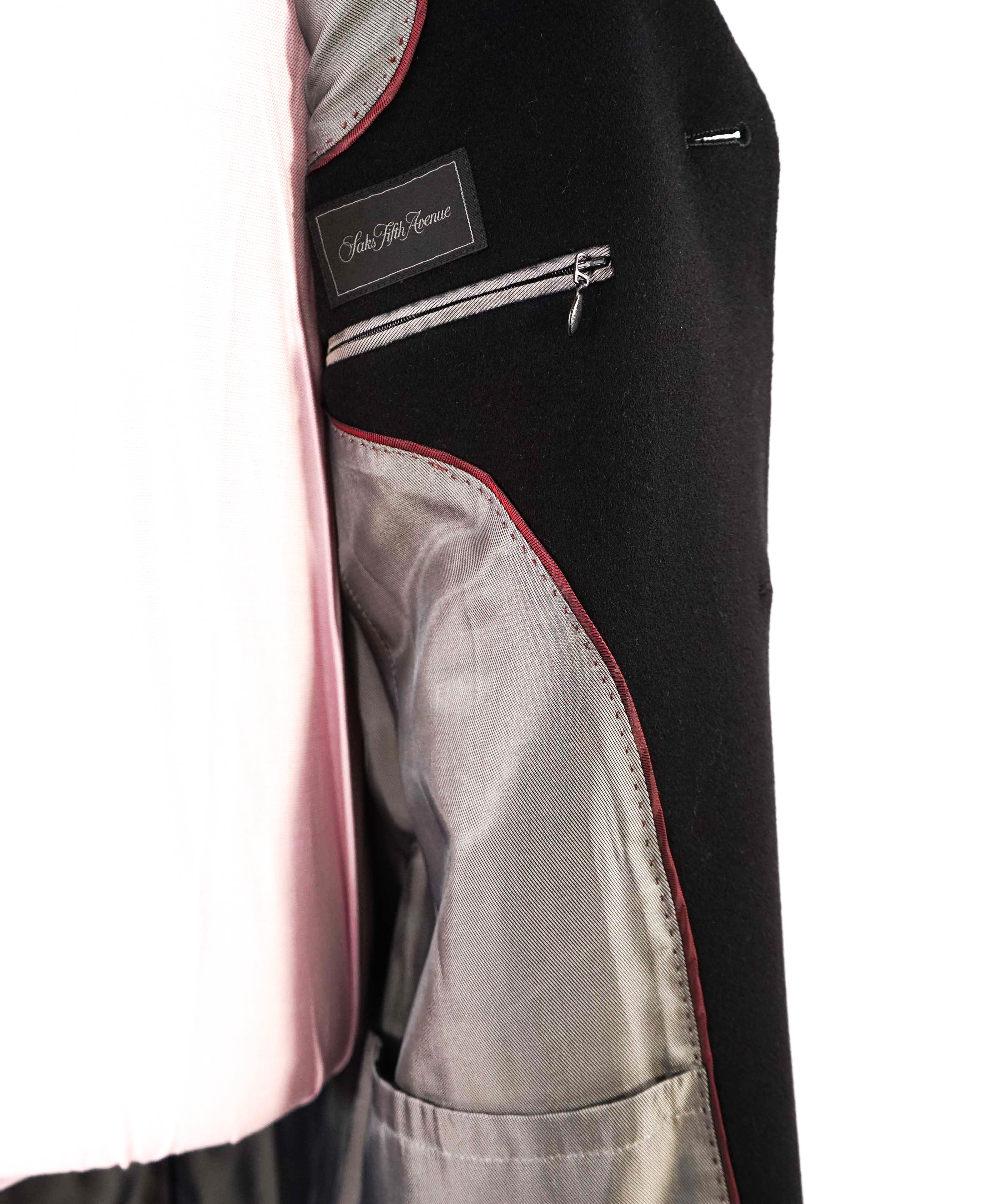 $1,295 LORO PIANA - SAKS FIFTH AVE "FAVOLA" Wool & Cashmere Classic Black Coat- 40R