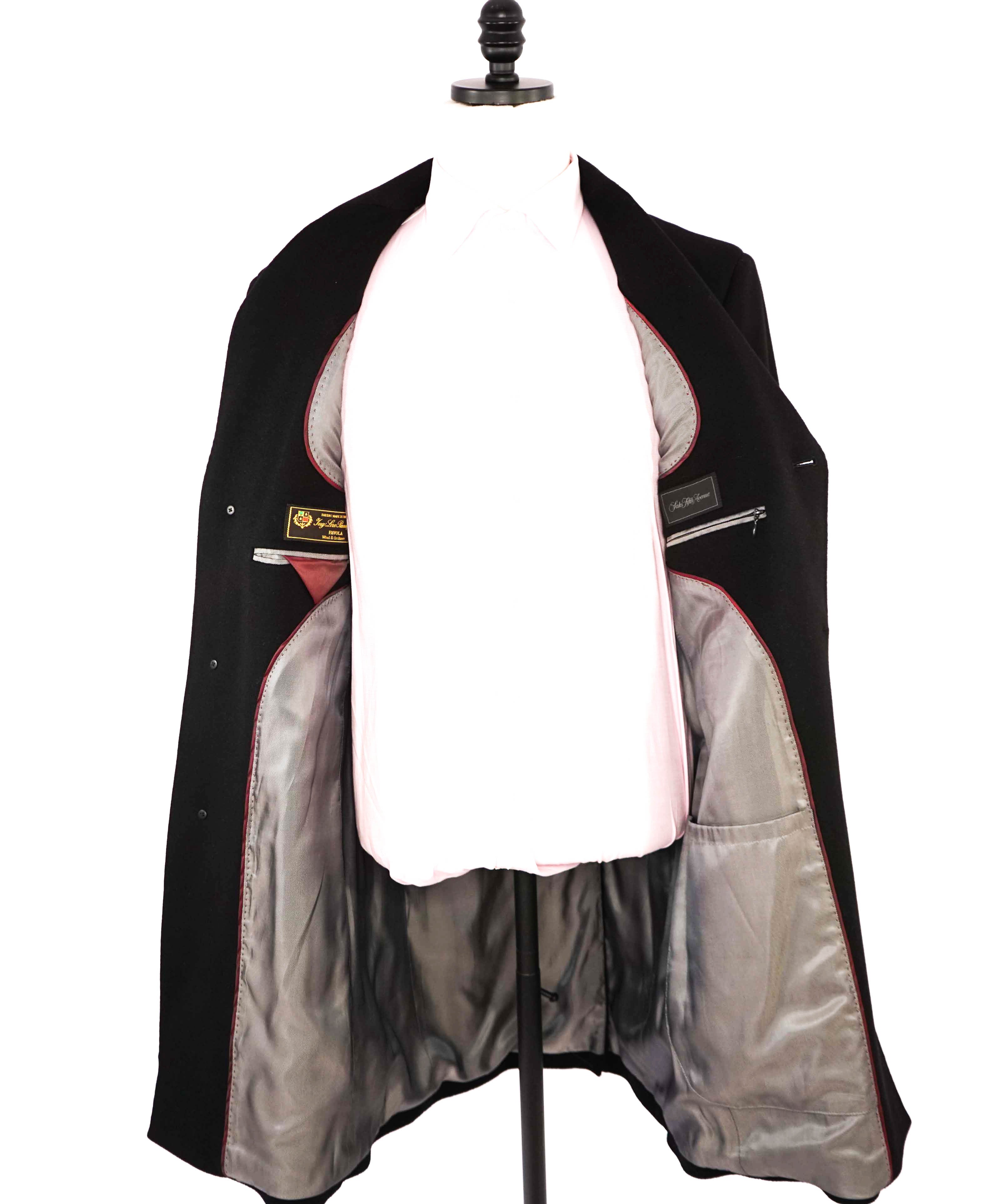 $1,295 LORO PIANA - SAKS FIFTH AVE "FAVOLA" Wool & Cashmere Classic Black Coat- 40R