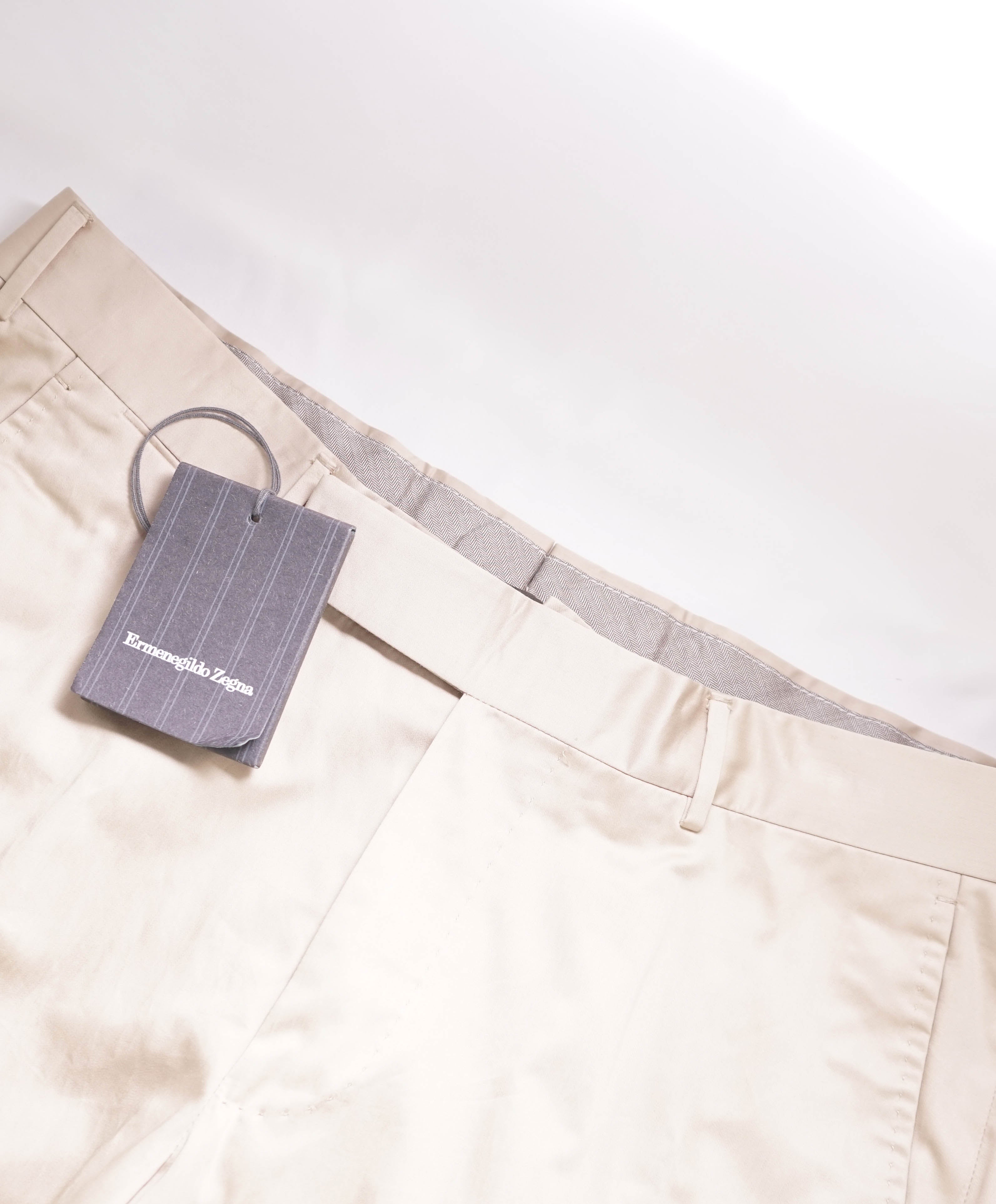 ERMENEGILDO ZEGNA - Beige Cotton Chino Flat Front Pants - 32W