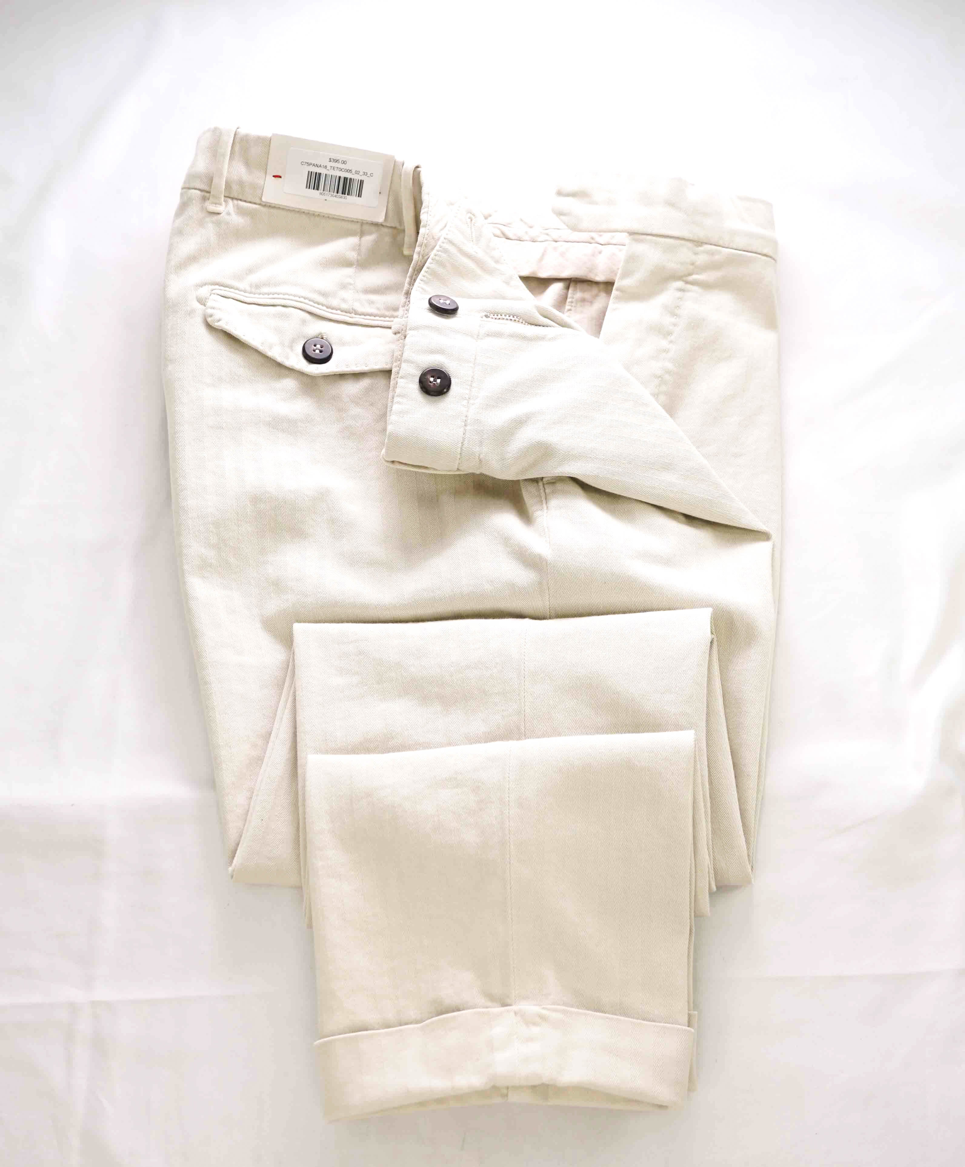 $395 ELEVENTY - SAND Cotton "MILANO" Fit Chino Slim Herringbone Pants- 33W