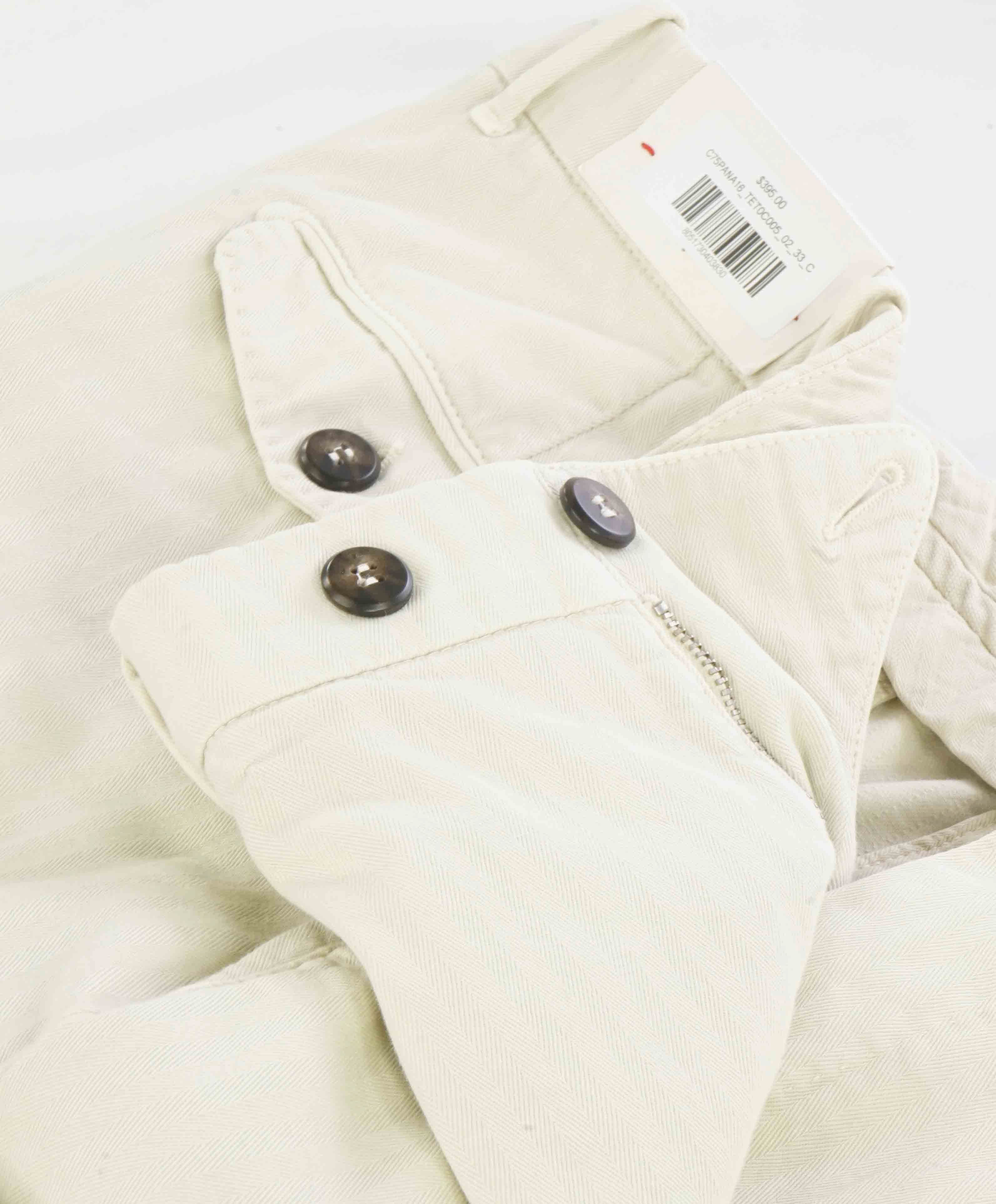 $395 ELEVENTY - SAND Cotton "MILANO" Fit Chino Slim Herringbone Pants- 33W