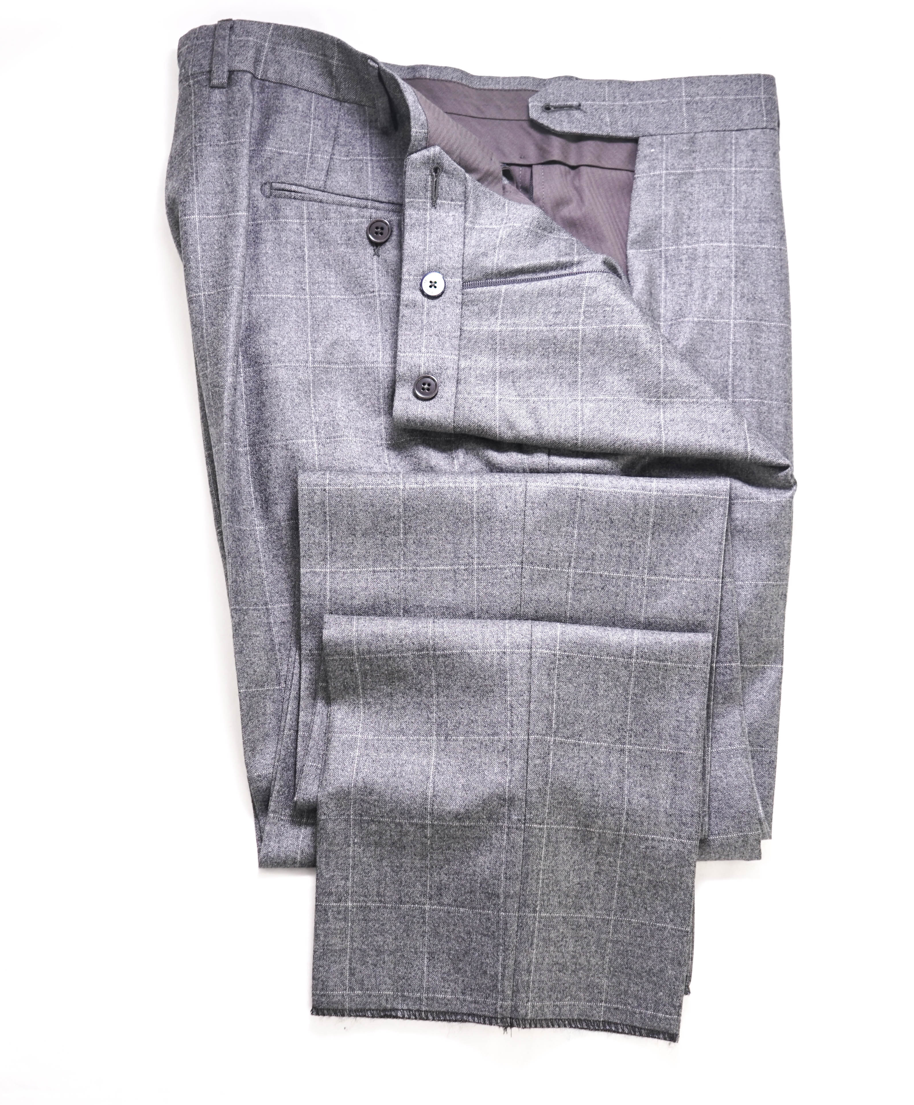 $795 ERMENEGILDO ZEGNA - Windowpane Charcoal Flat Front Pants - 35W