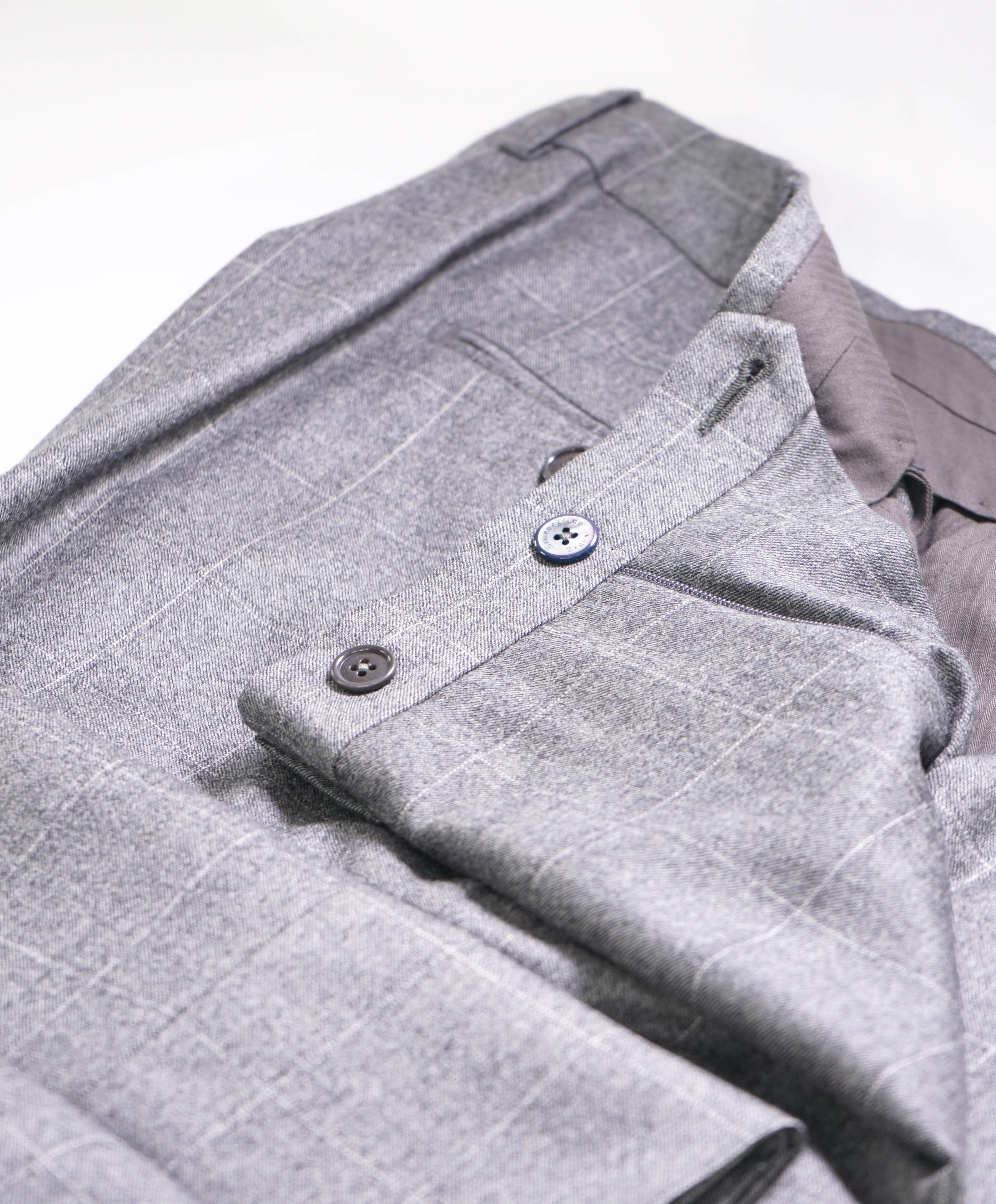 $795 ERMENEGILDO ZEGNA - Windowpane Charcoal Flat Front Pants - 35W