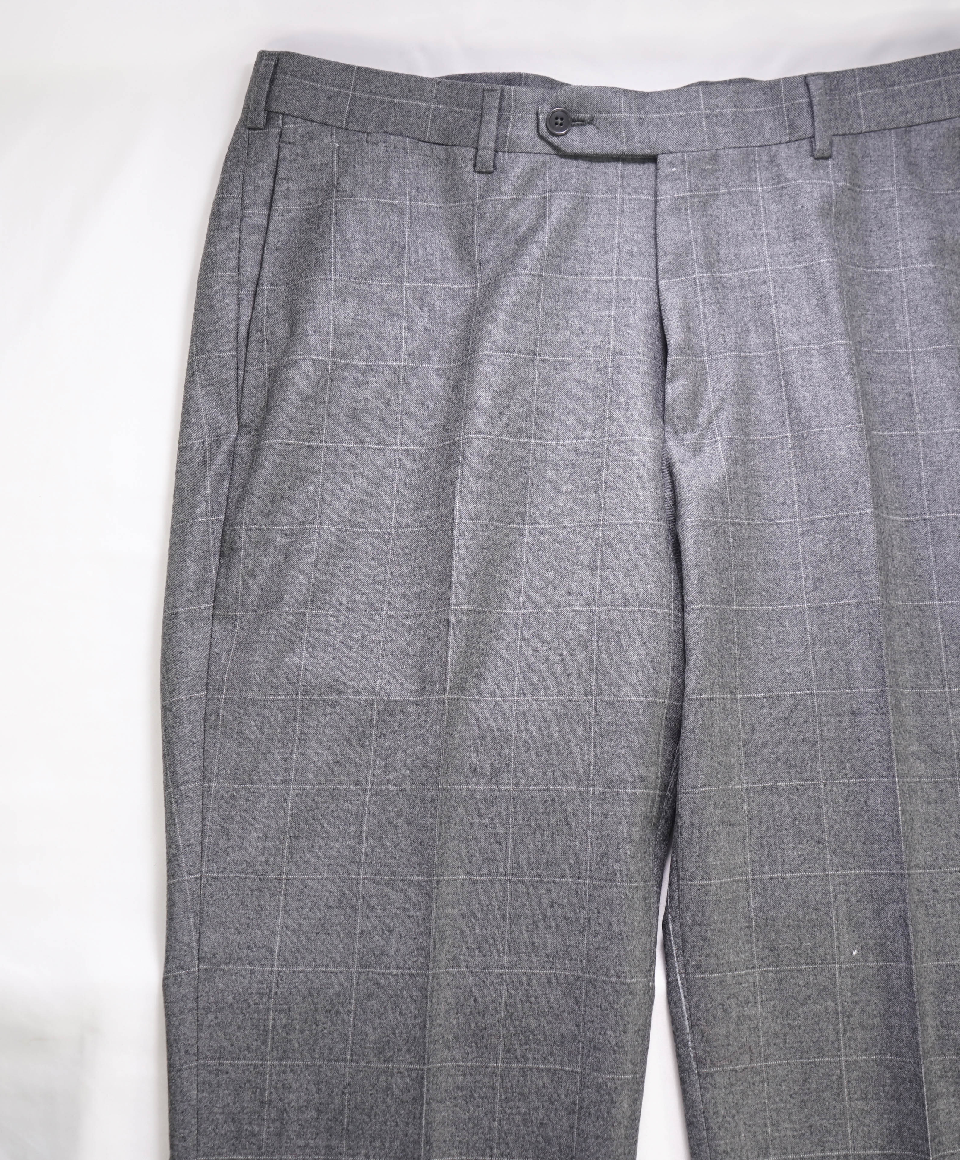 $795 ERMENEGILDO ZEGNA - Windowpane Charcoal Flat Front Pants - 35W