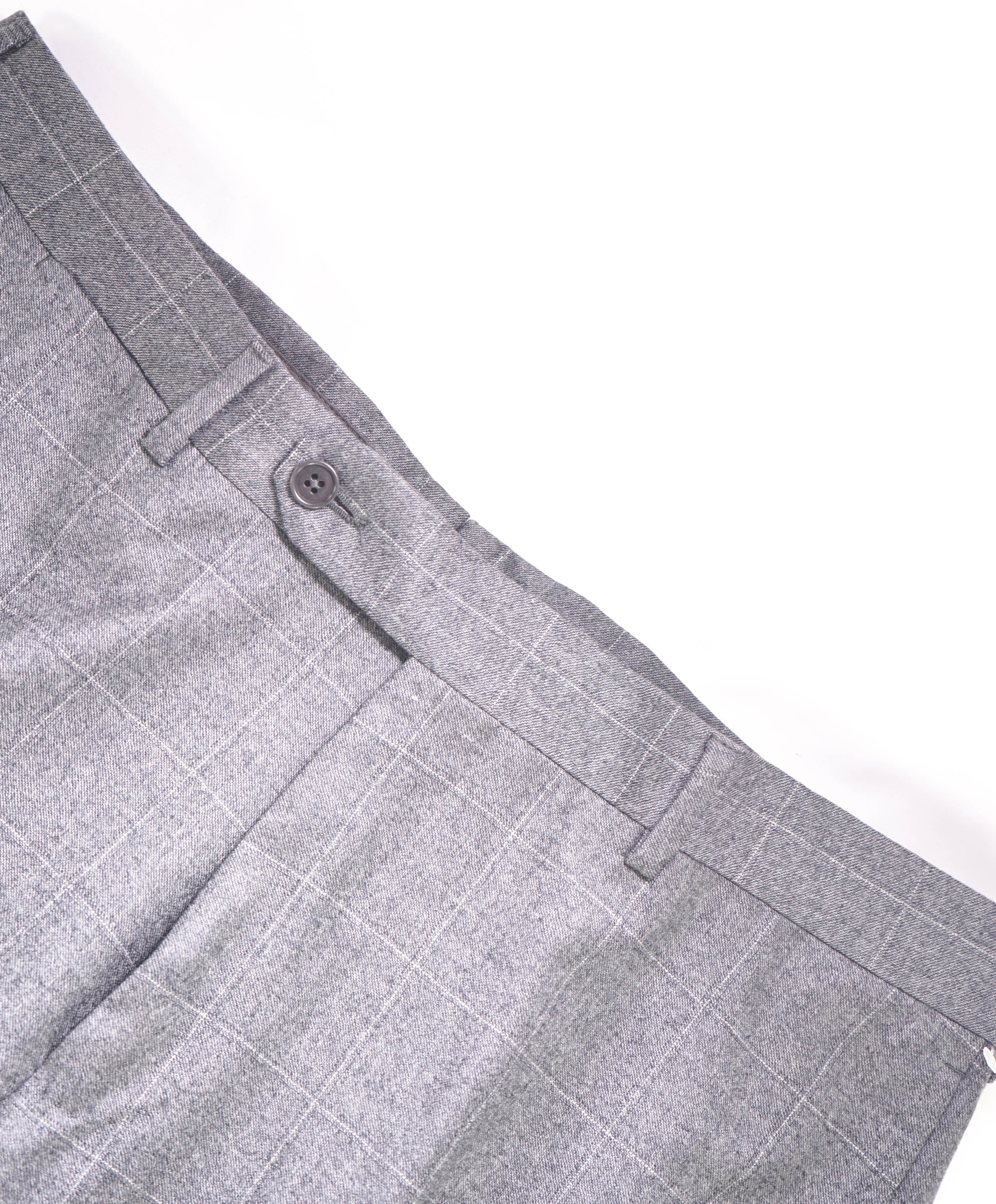 $795 ERMENEGILDO ZEGNA - Windowpane Charcoal Flat Front Pants - 35W