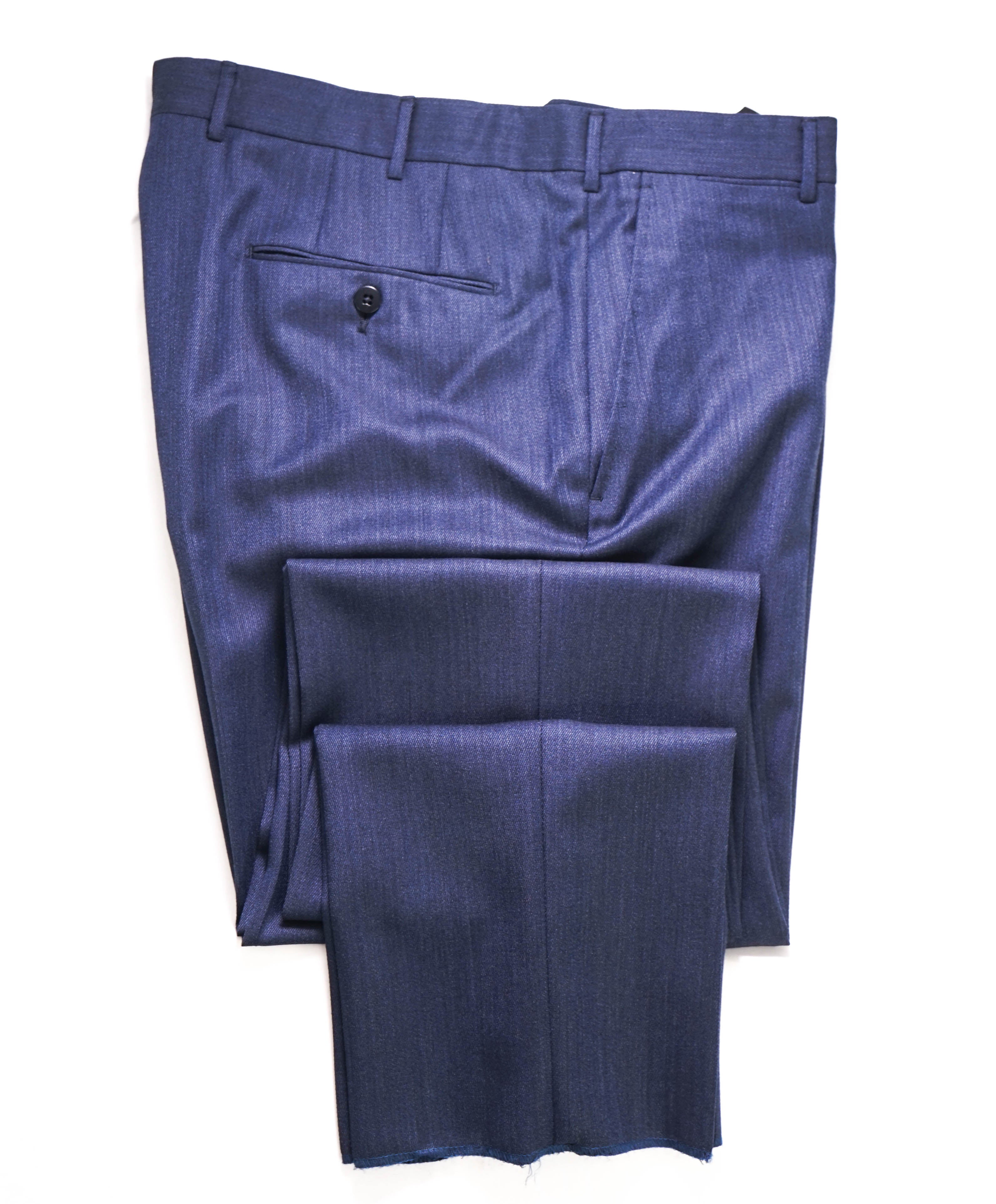 $795 ERMENEGILDO ZEGNA - Blue SILK “ACHILLFARM" Flat Front Trousers- 35W