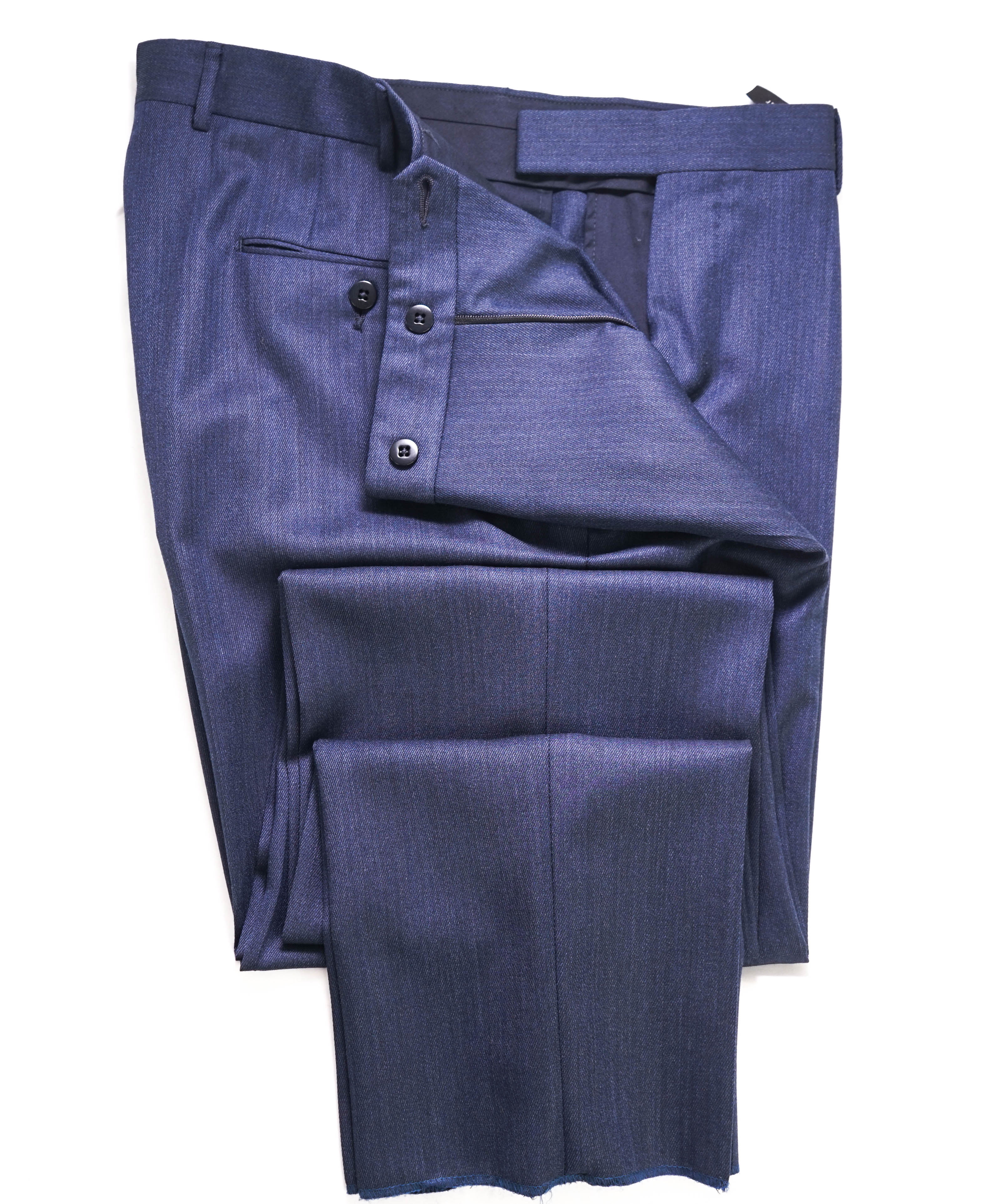 $795 ERMENEGILDO ZEGNA - Blue SILK “ACHILLFARM" Flat Front Trousers- 35W