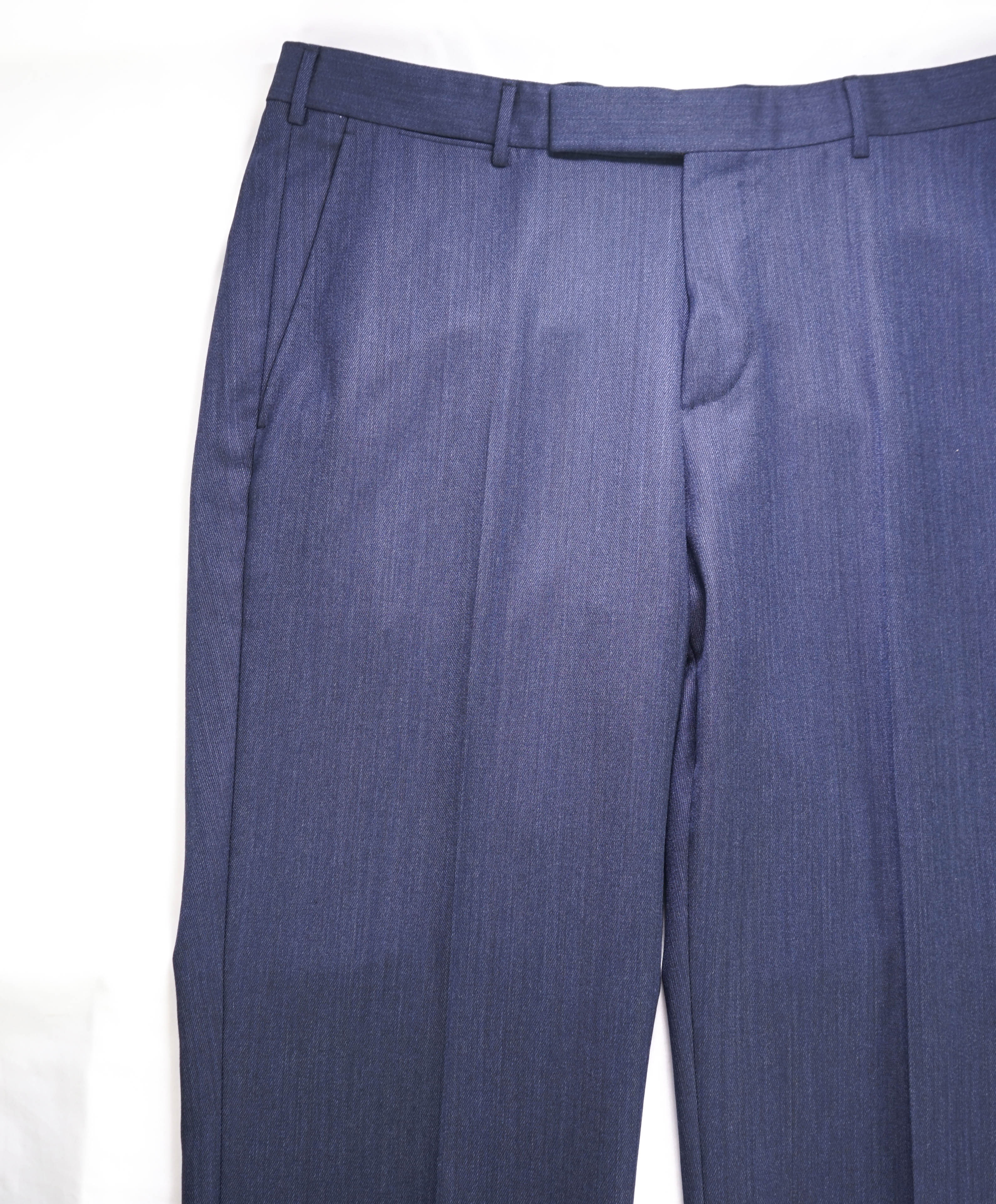 $795 ERMENEGILDO ZEGNA - Blue SILK “ACHILLFARM" Flat Front Trousers- 35W