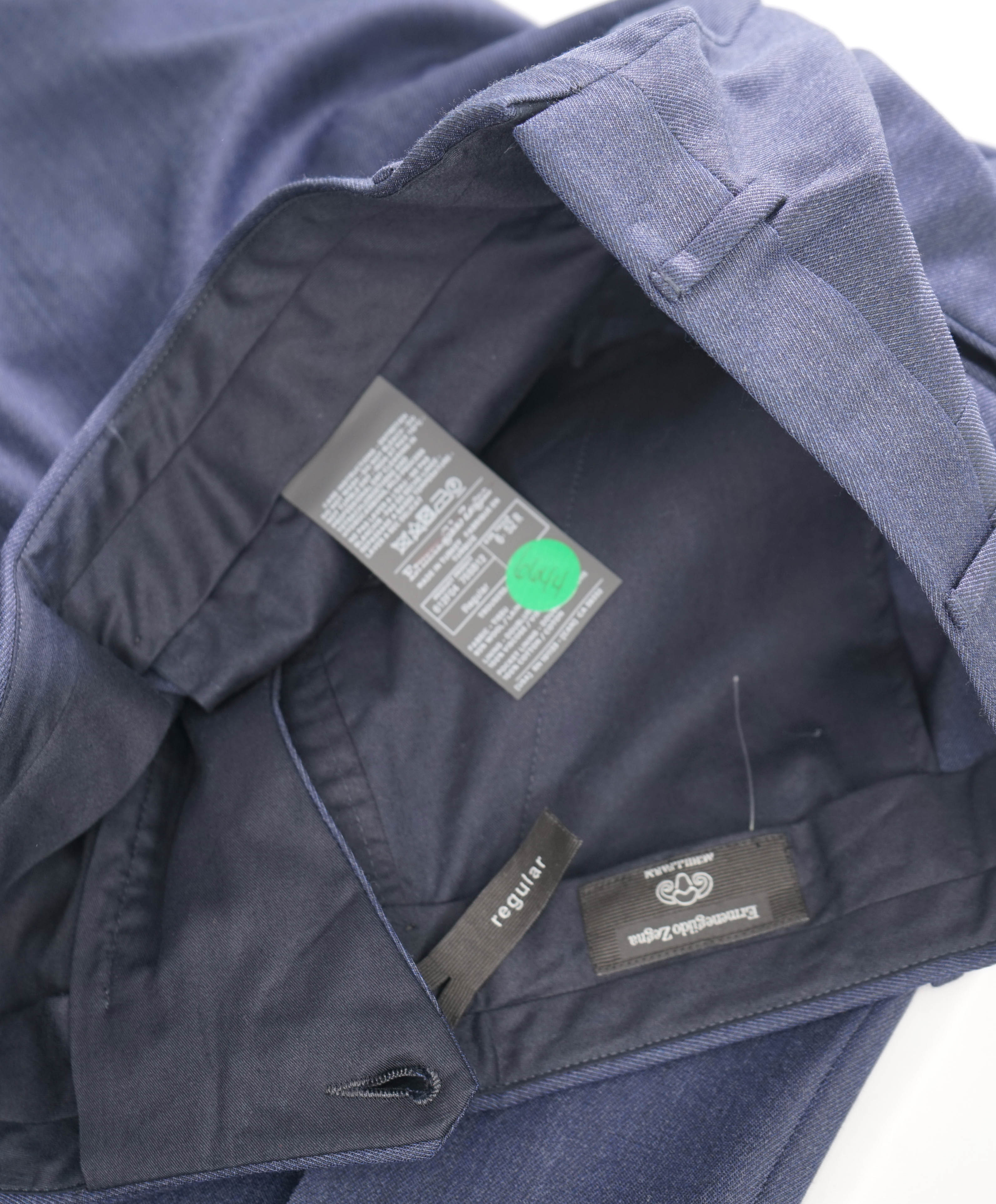 $795 ERMENEGILDO ZEGNA - Blue SILK “ACHILLFARM" Flat Front Trousers- 35W