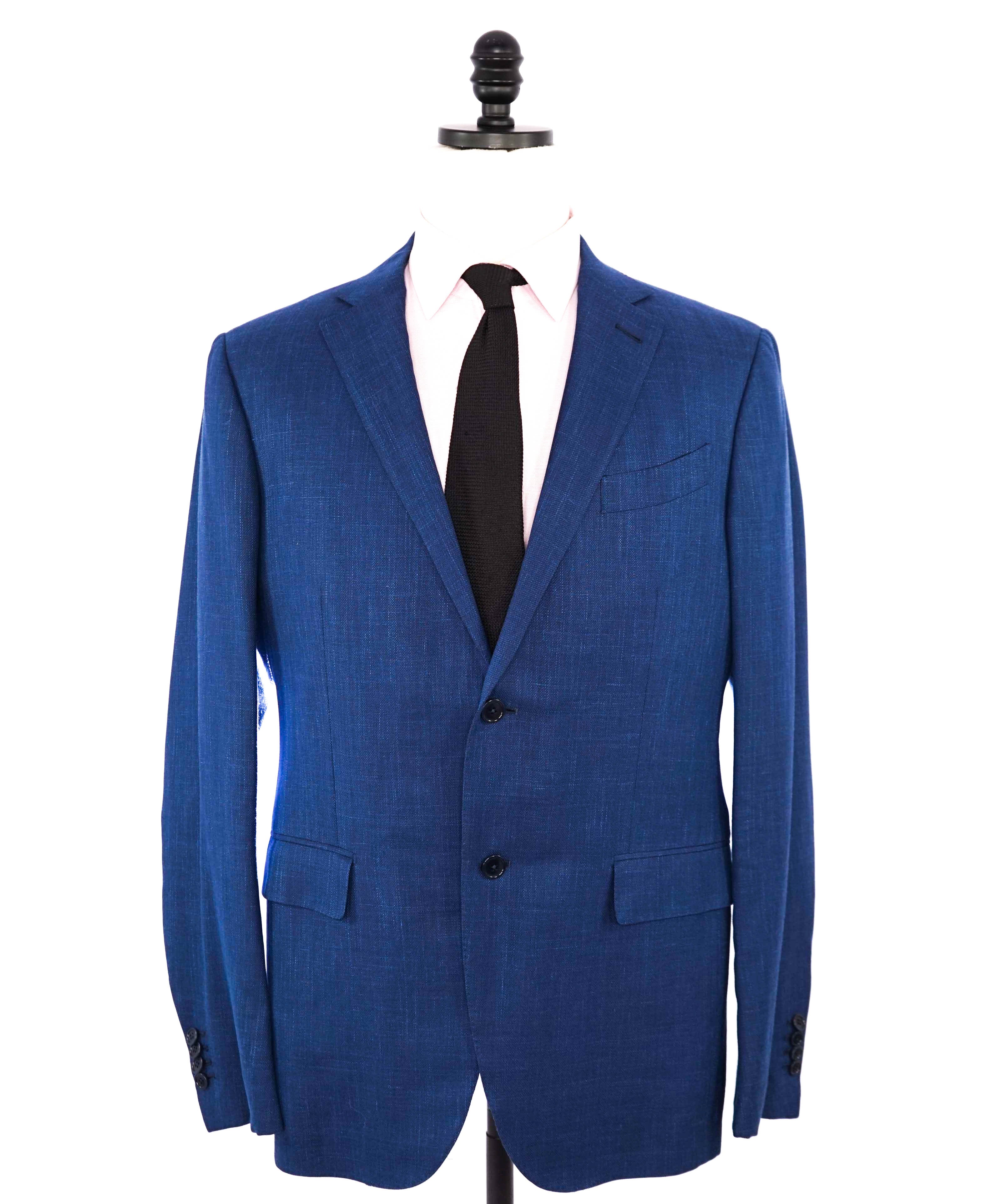 $3,295 ERMENEGILDO ZEGNA - WOOL/LINEN/SILK Blue Textured Blazer - 42R