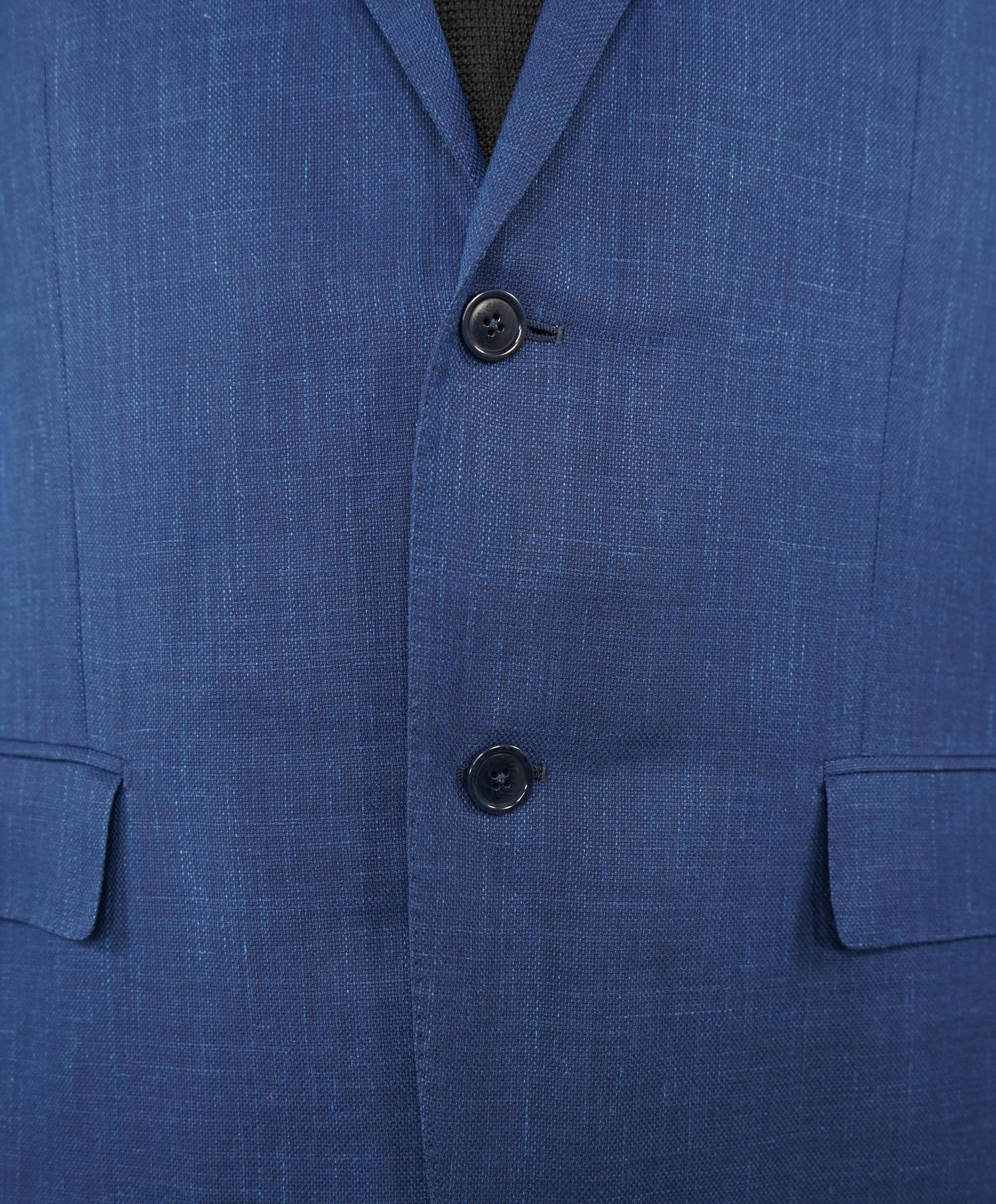 $3,295 ERMENEGILDO ZEGNA - WOOL/LINEN/SILK Blue Textured Blazer - 42R