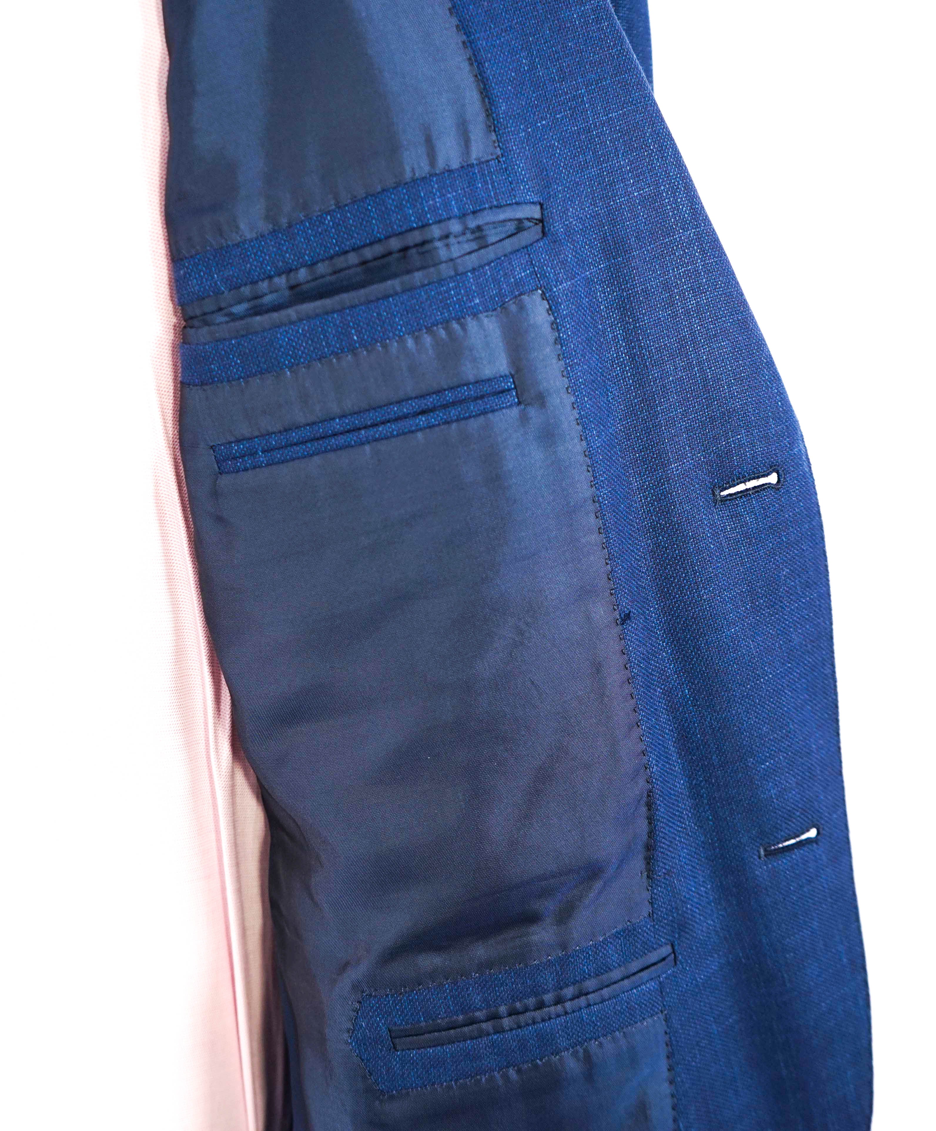 $3,295 ERMENEGILDO ZEGNA - WOOL/LINEN/SILK Blue Textured Blazer - 42R