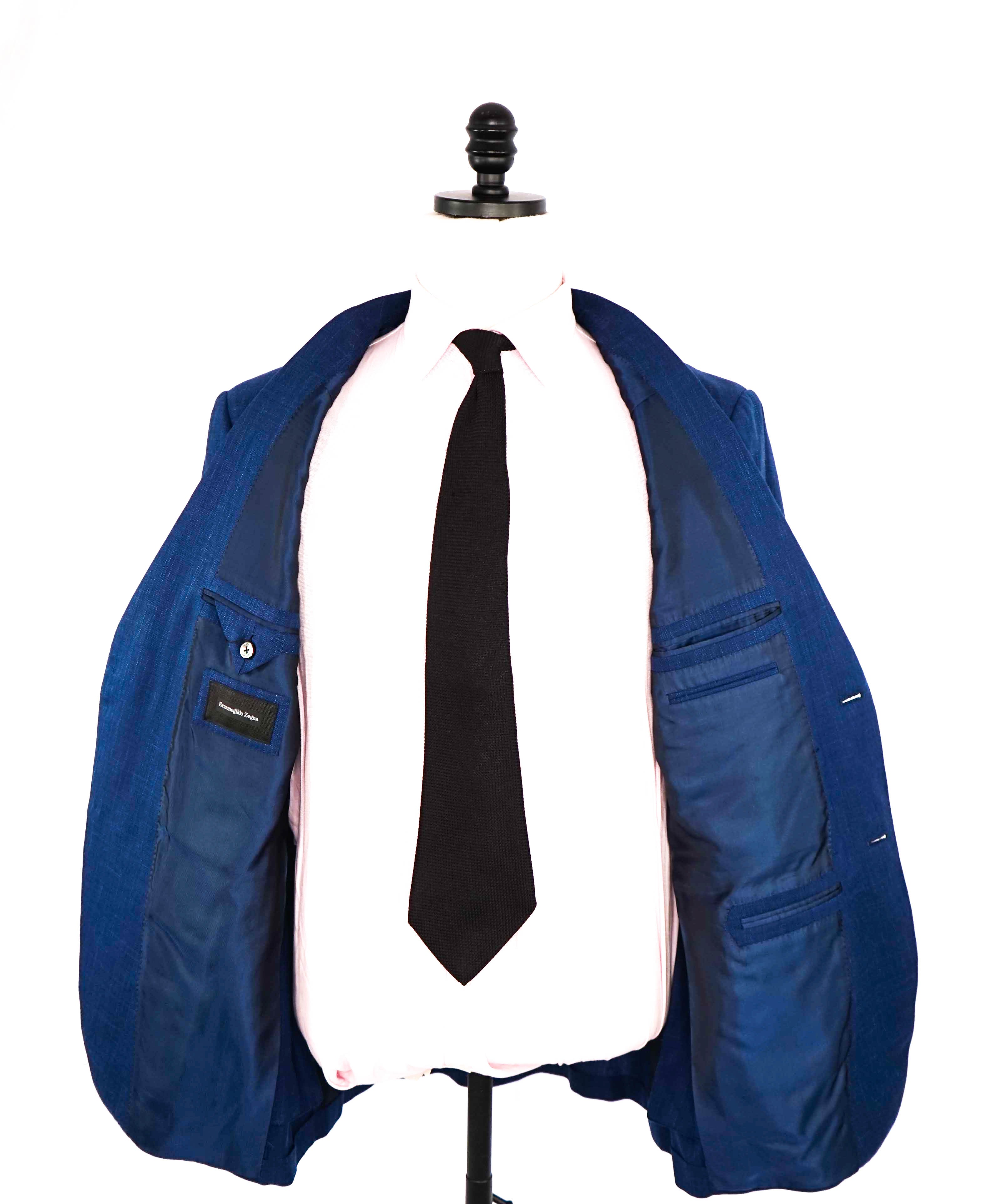 $3,295 ERMENEGILDO ZEGNA - WOOL/LINEN/SILK Blue Textured Blazer - 42R
