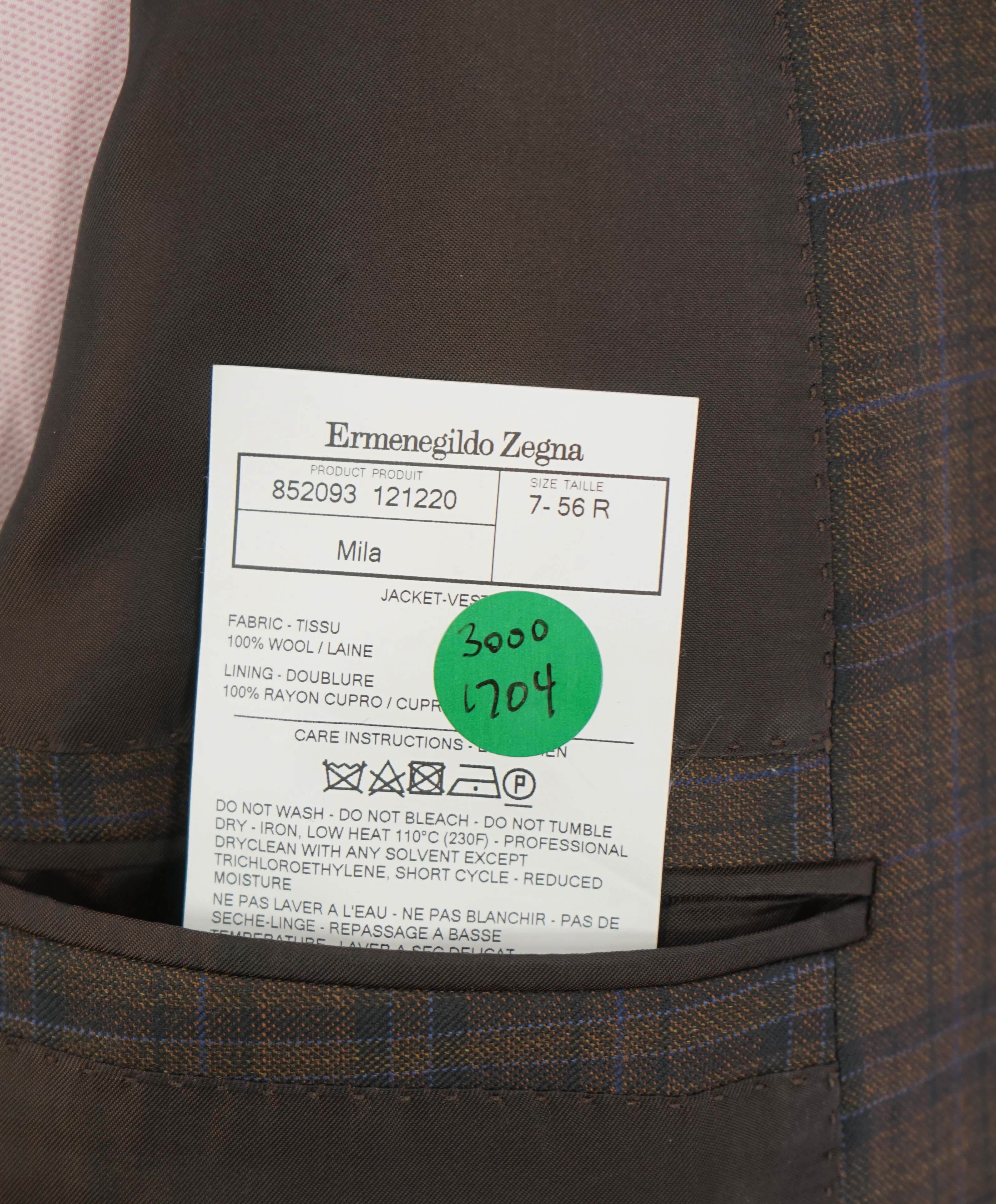 $3,290 ERMENEGILDO ZEGNA- “LANA SUPERFINE” Brown/Blue Check Blazer- 46R