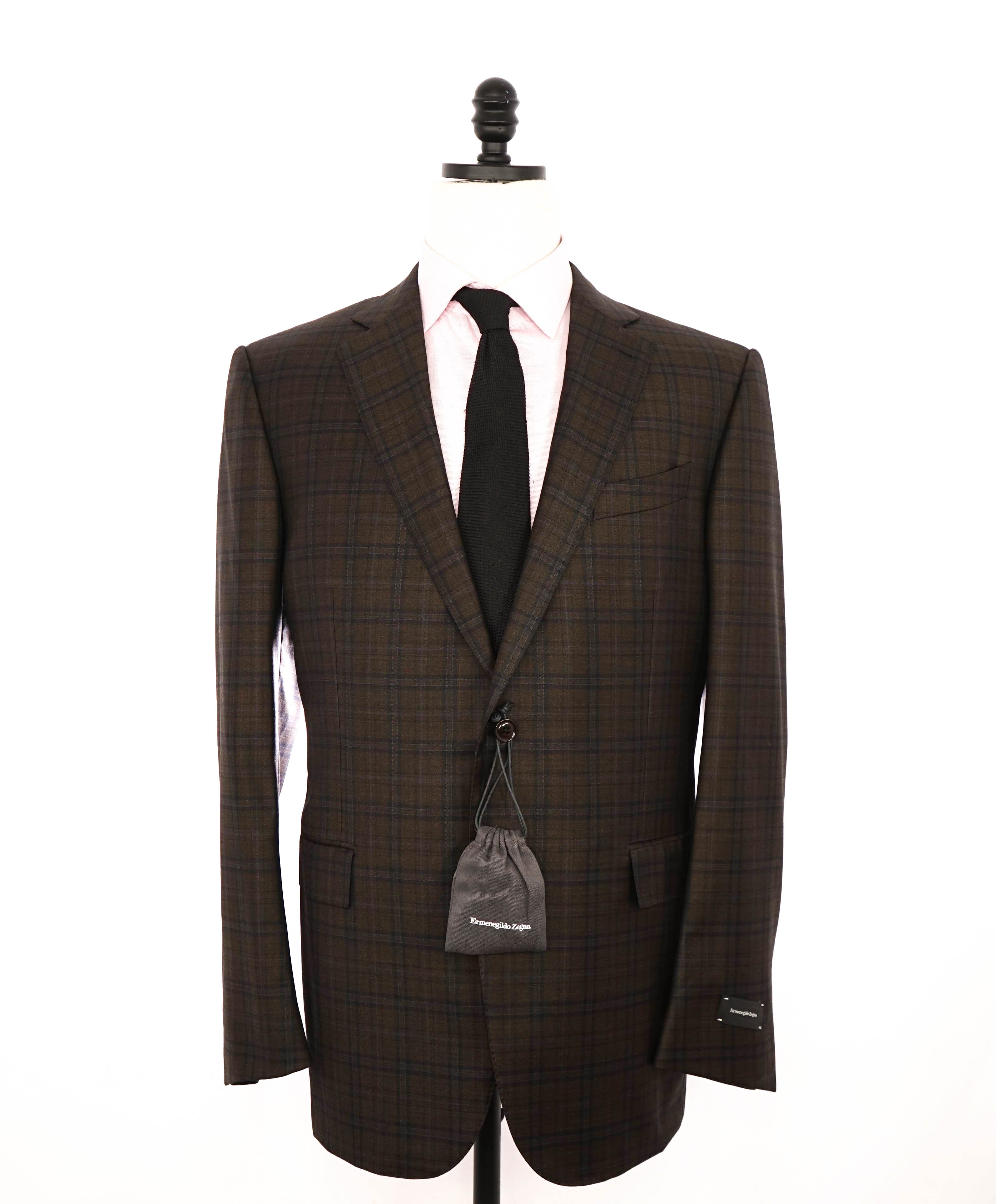 $3,290 ERMENEGILDO ZEGNA- “LANA SUPERFINE” Brown/Blue Check Blazer- 46R