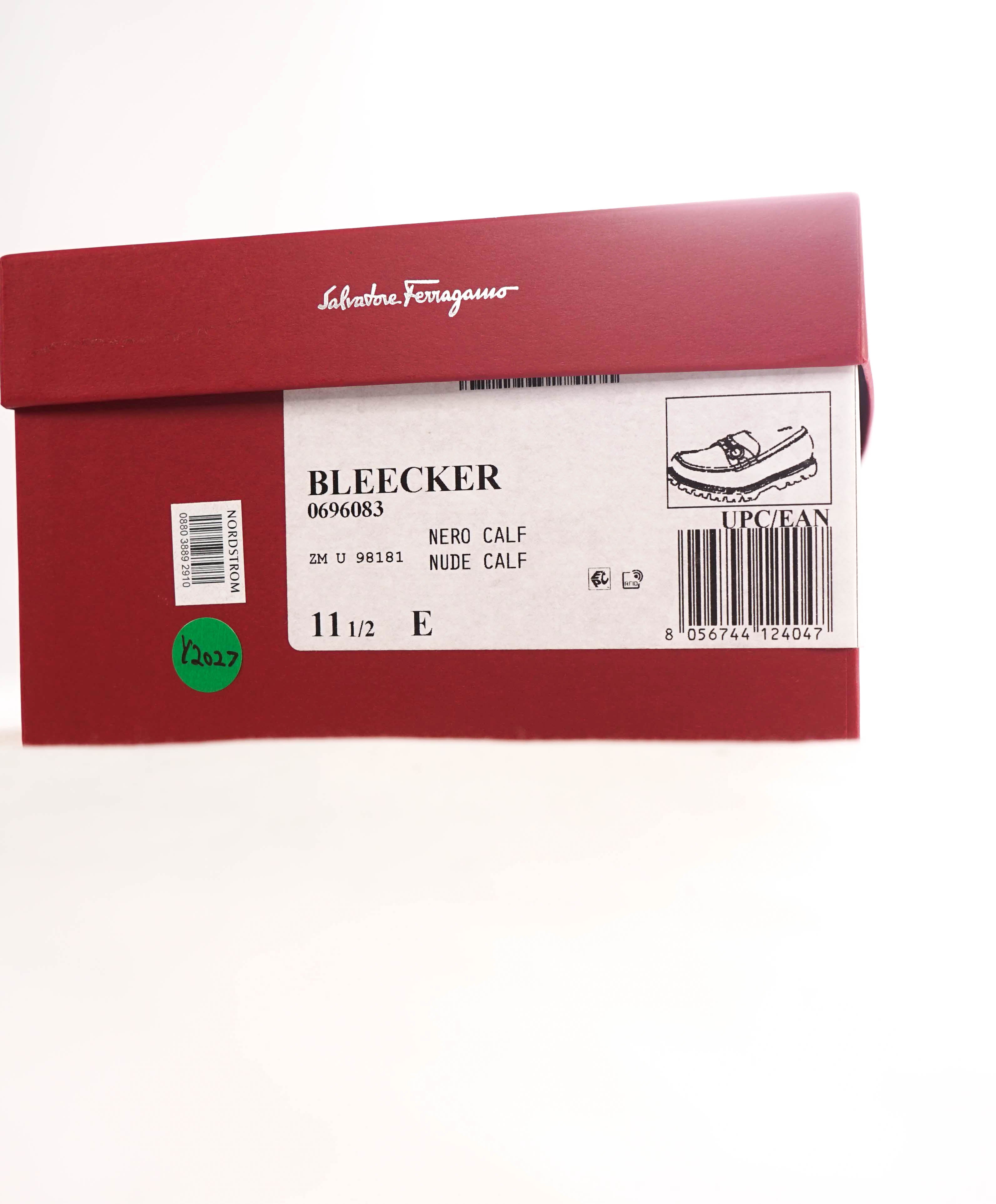$930 SALVATORE FERRAGAMO - *BLEEKER* Black Leather Heel Lug Sole Loafer - 11.5 E US