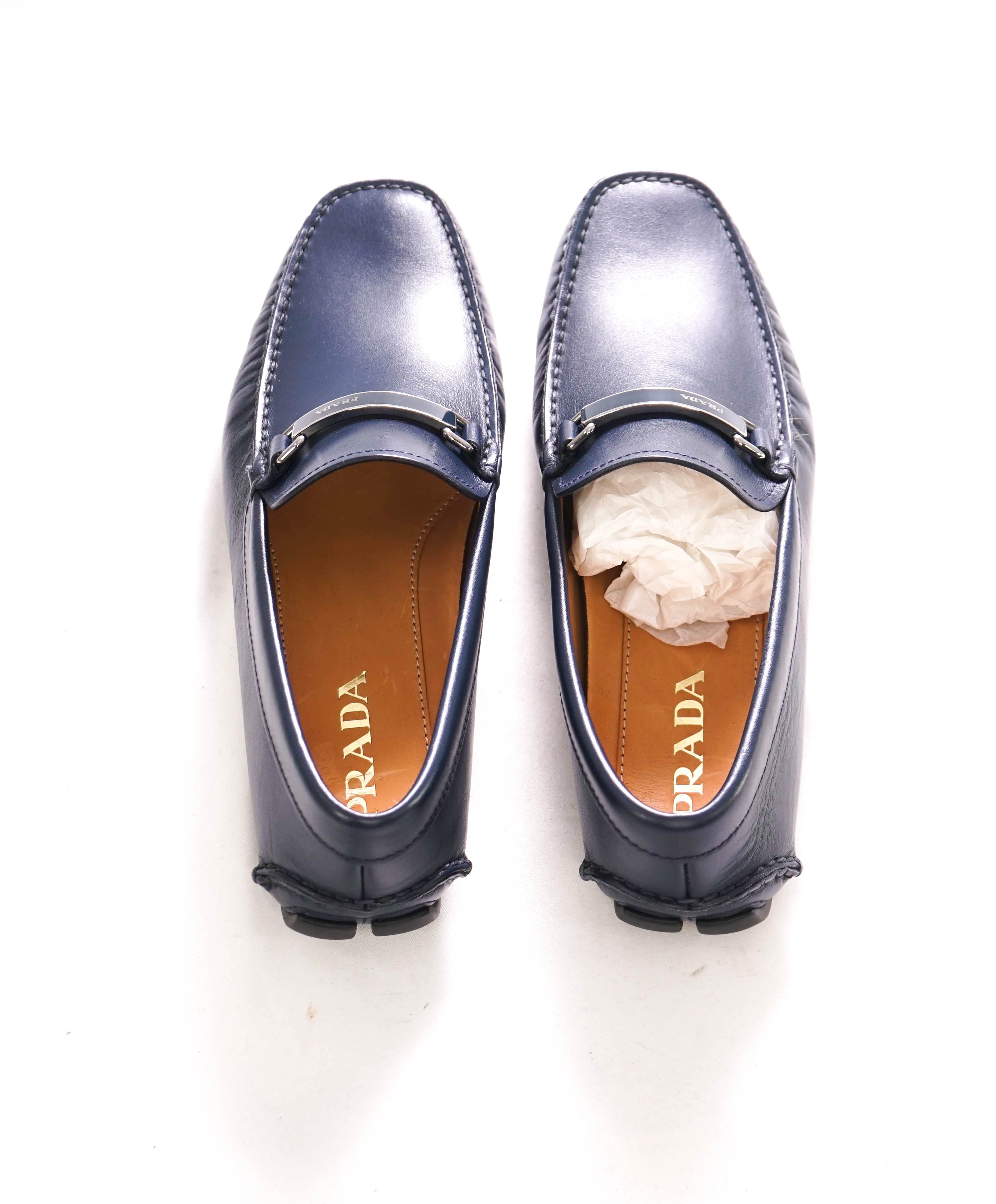 $895 PRADA - Navy Blue Slip On Logo Vamp Loafer - 8.5 US (7.5 Prada)