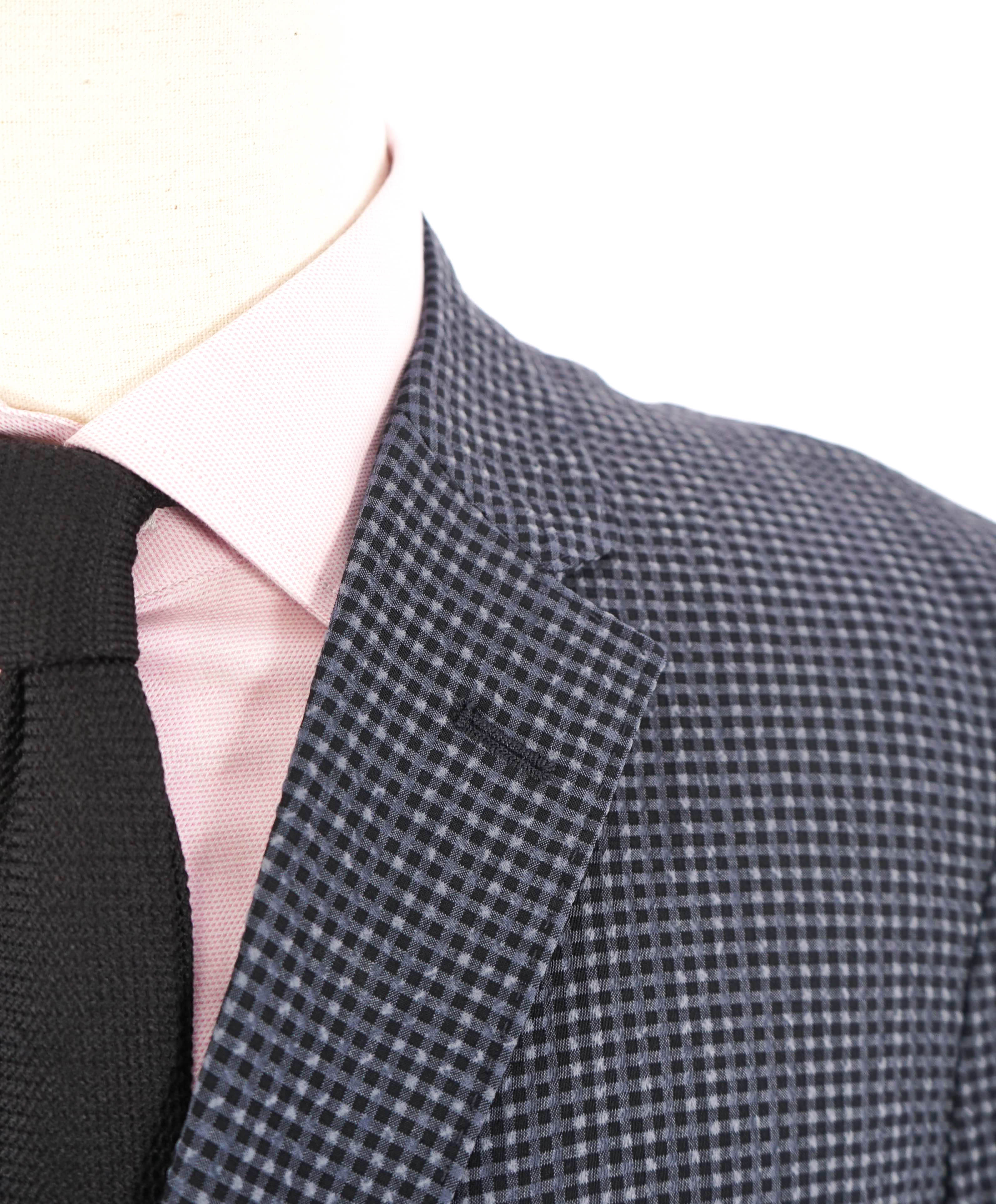 $1,595 EMPORIO ARMANI- Blue WOOL/SILK Seersucker Unlined Blazer - 46R