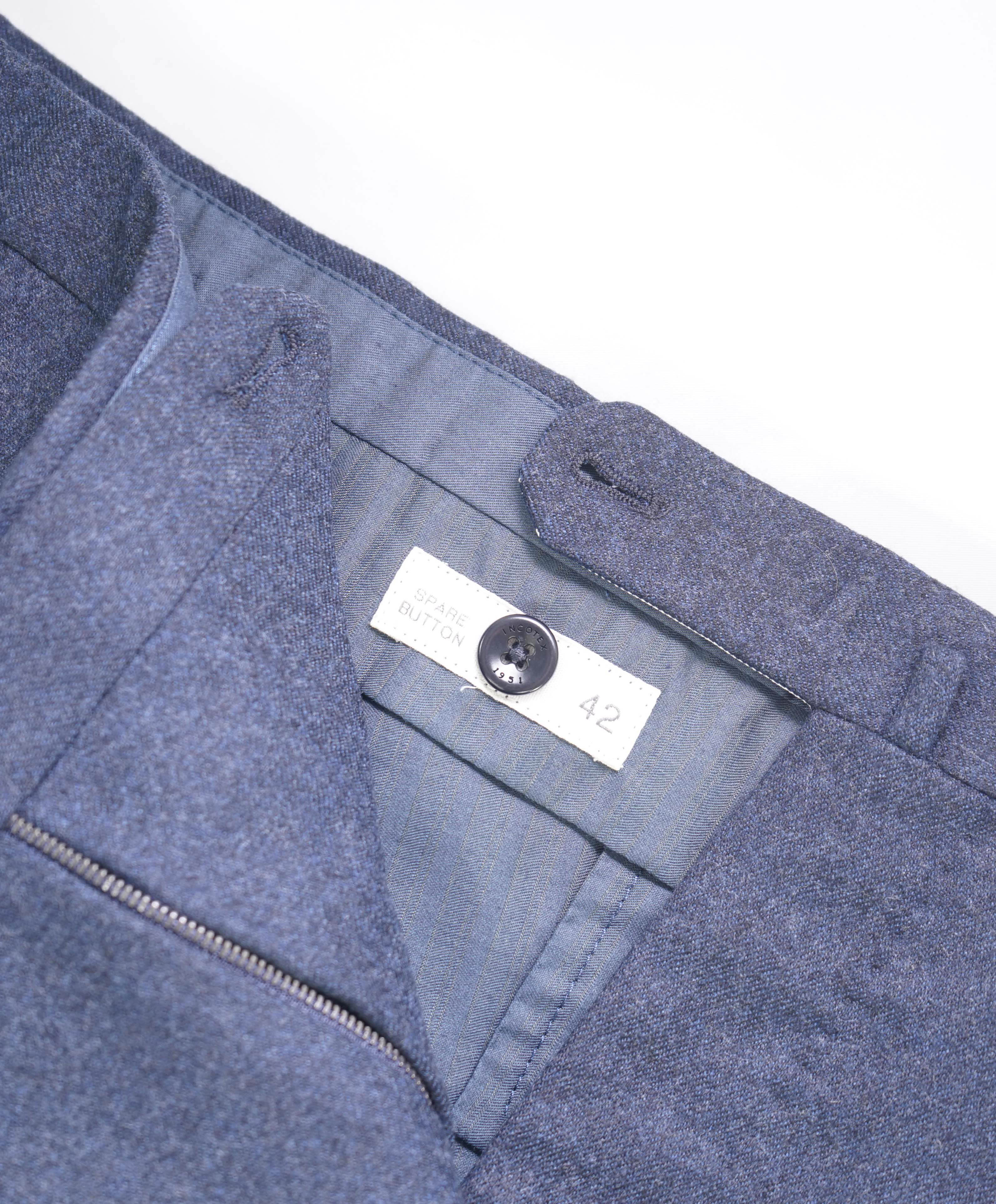$460 INCOTEX - "Modern Fit" Blue Heathered Wool Dress Pants - 42W