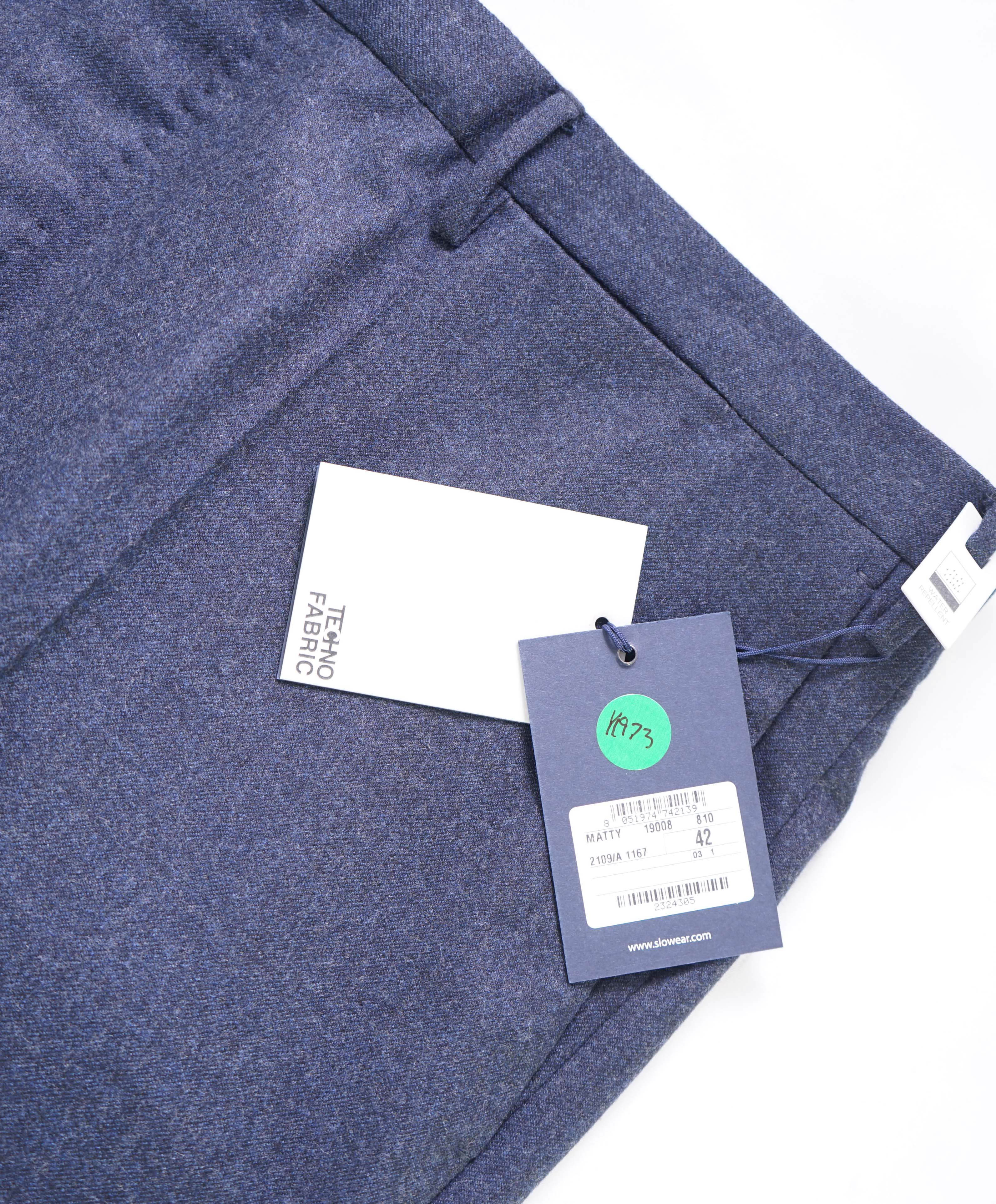$460 INCOTEX - "Modern Fit" Blue Heathered Wool Dress Pants - 42W