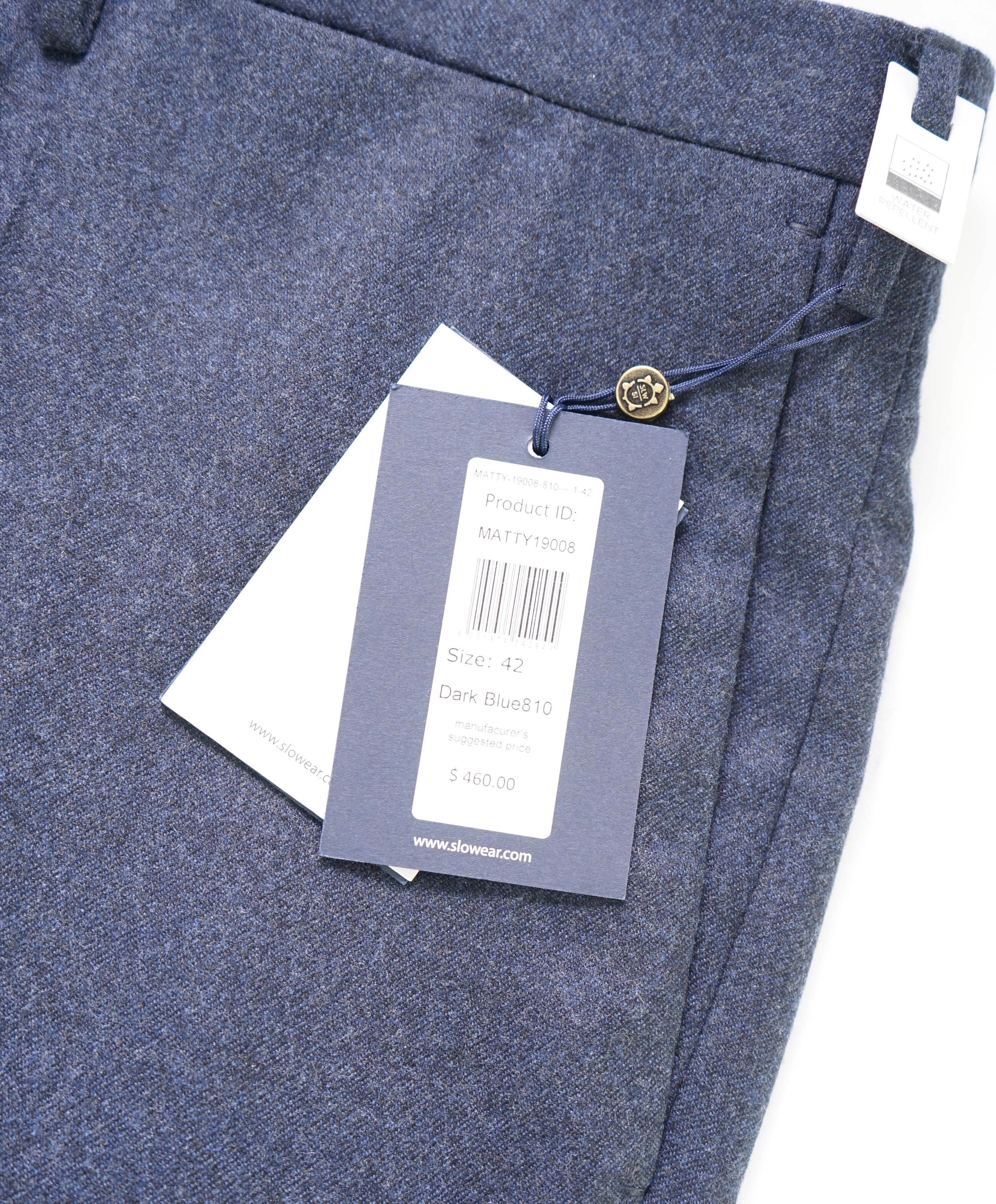 $460 INCOTEX - "Modern Fit" Blue Heathered Wool Dress Pants - 42W
