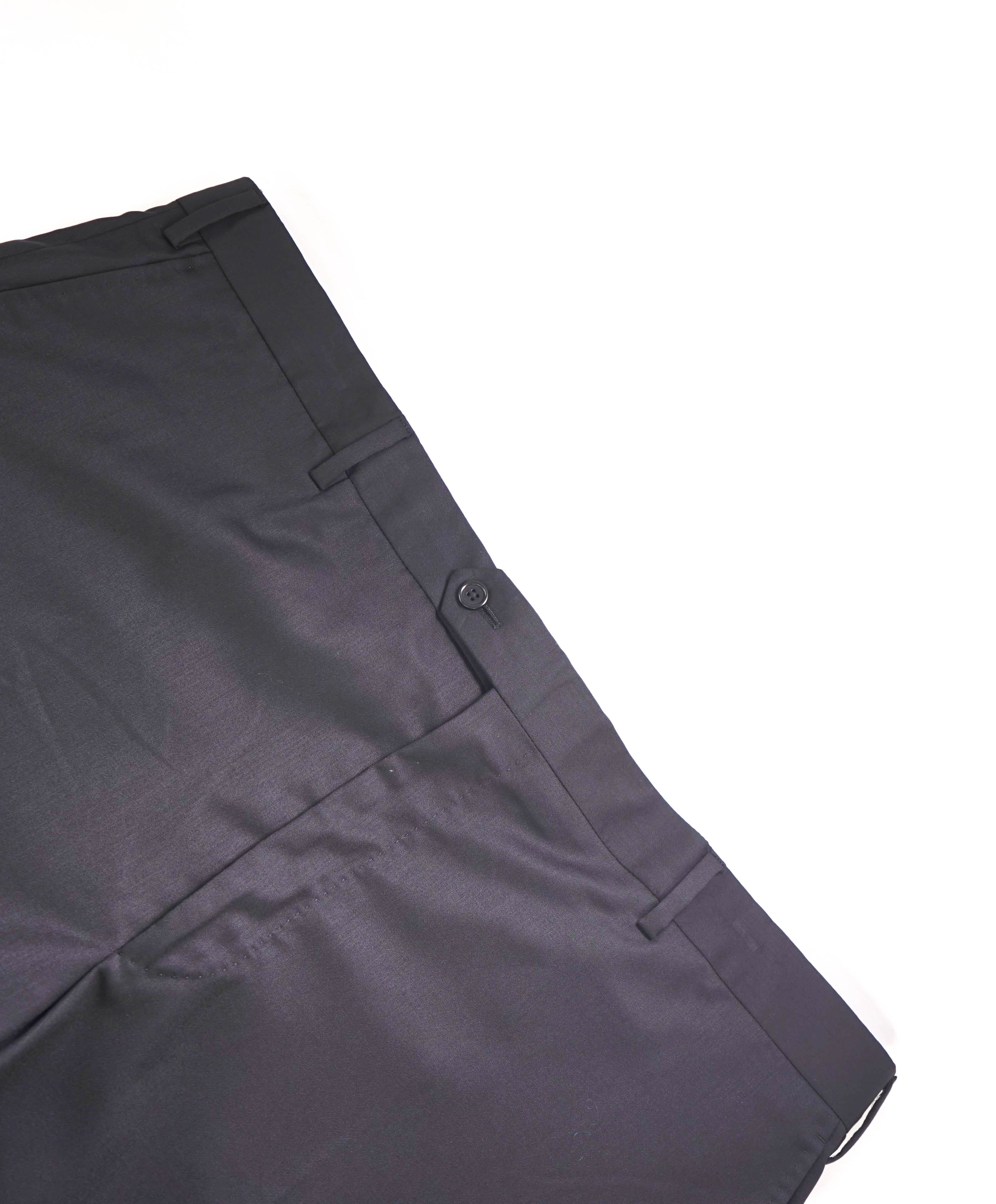 SAKS FIFTH AVE - Black "SLIM" Wool/Silk MADE IN ITALY Flat Front Dress Pants - 34W