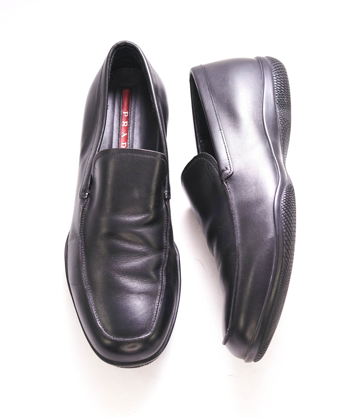 $795 PRADA - *LINEA ROSSA* Black Slip On Logo Vamp Loafer  display picture 1