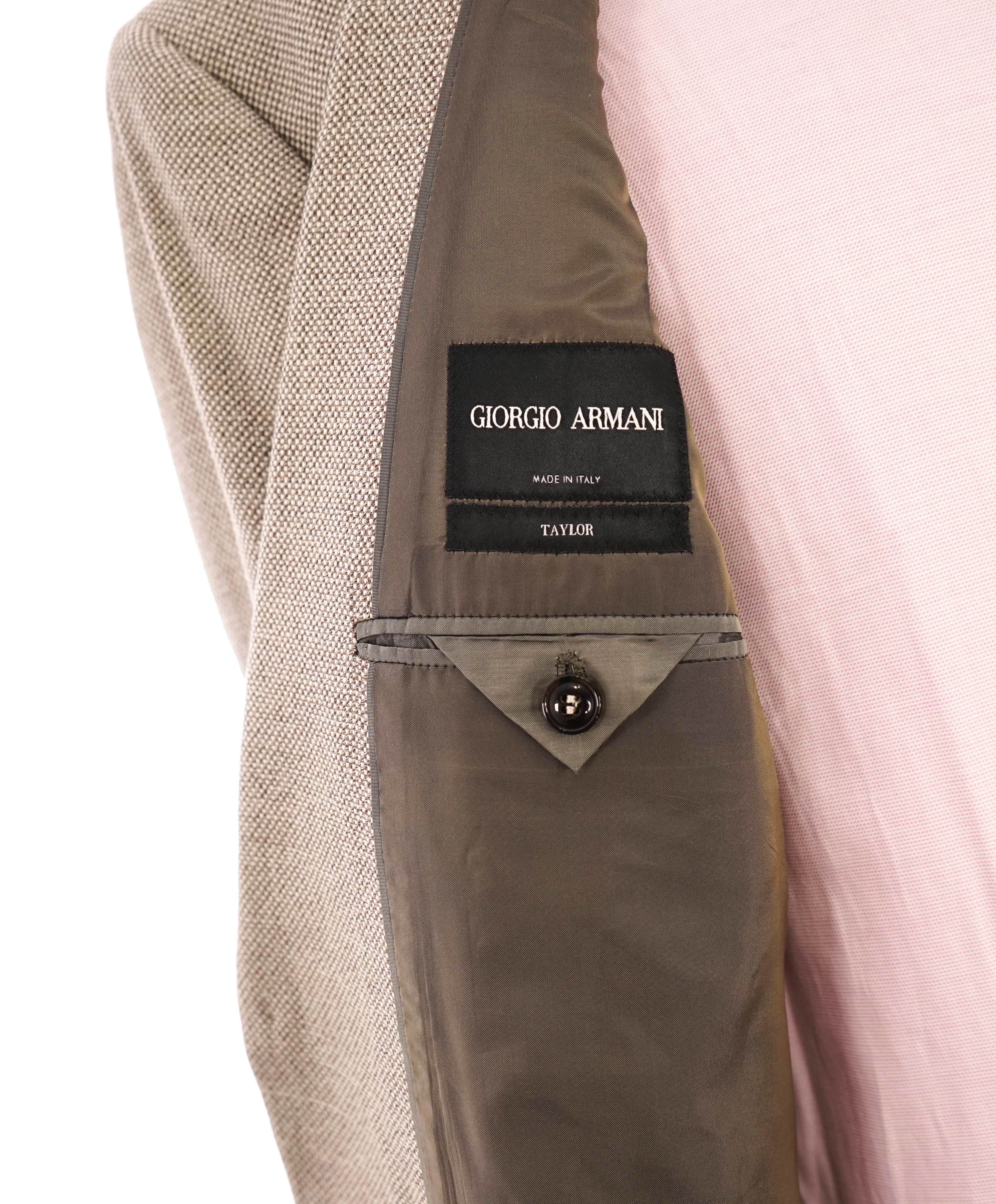 GIORGIO ARMANI - “Taylor” Wool/Silk/Linen Camel Royal Weave Blazer - 48R