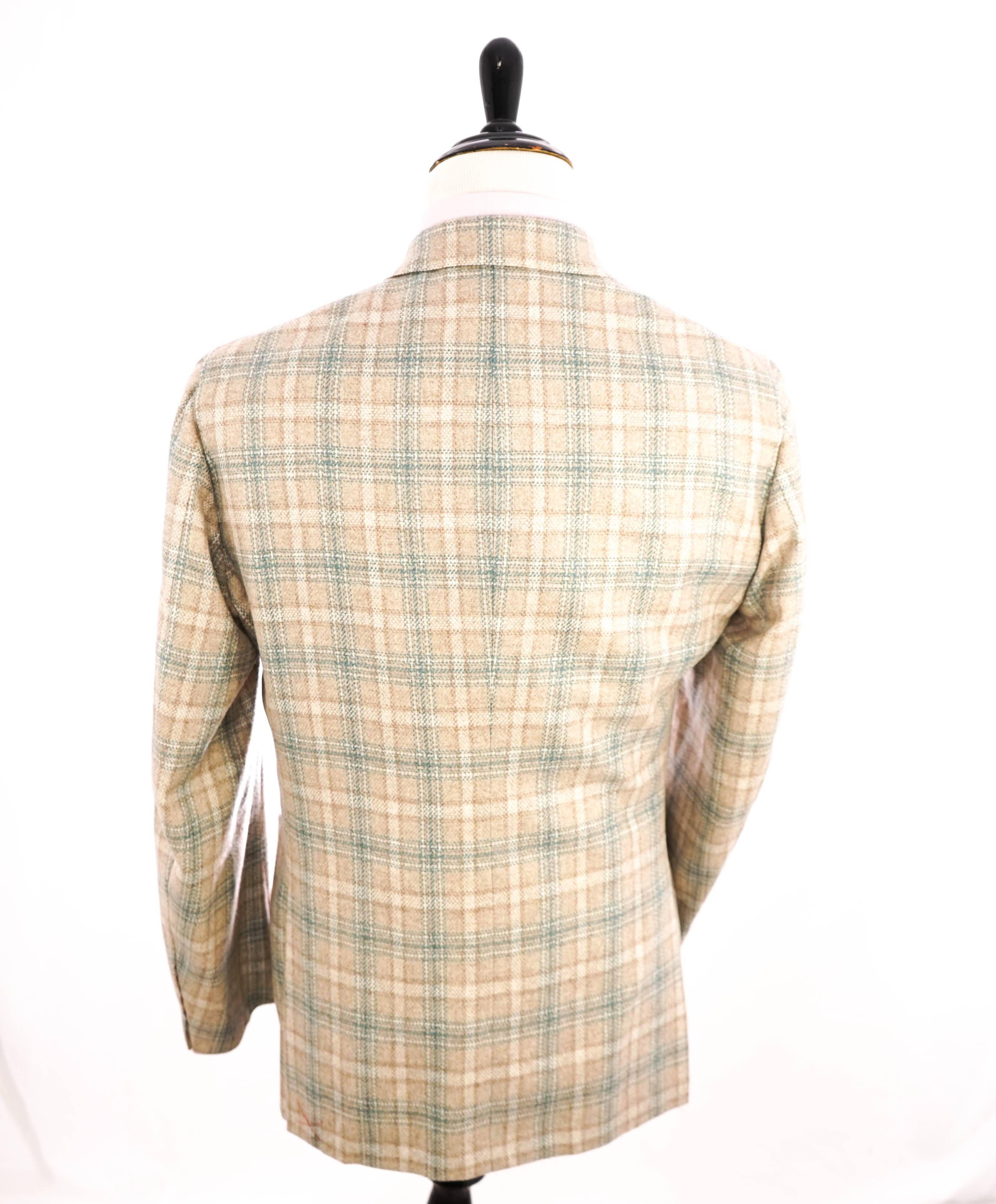 $4,995 ISAIA - 98% CASHMERE Neutral Beige Plaid Logo Blazer - 44R