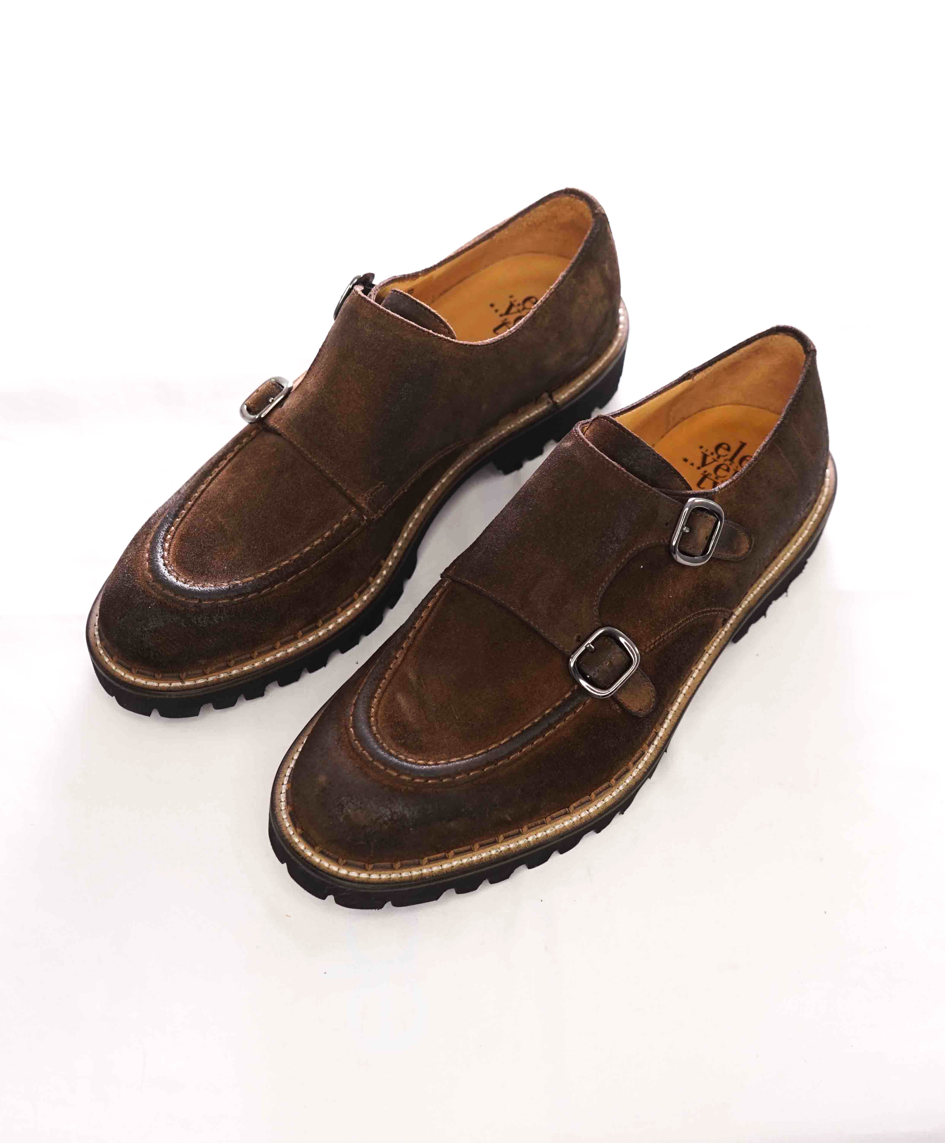 $795 ELEVENTY - Brown Monk Strap Loafers Distressed Brown Suede - 12 US (45EU)