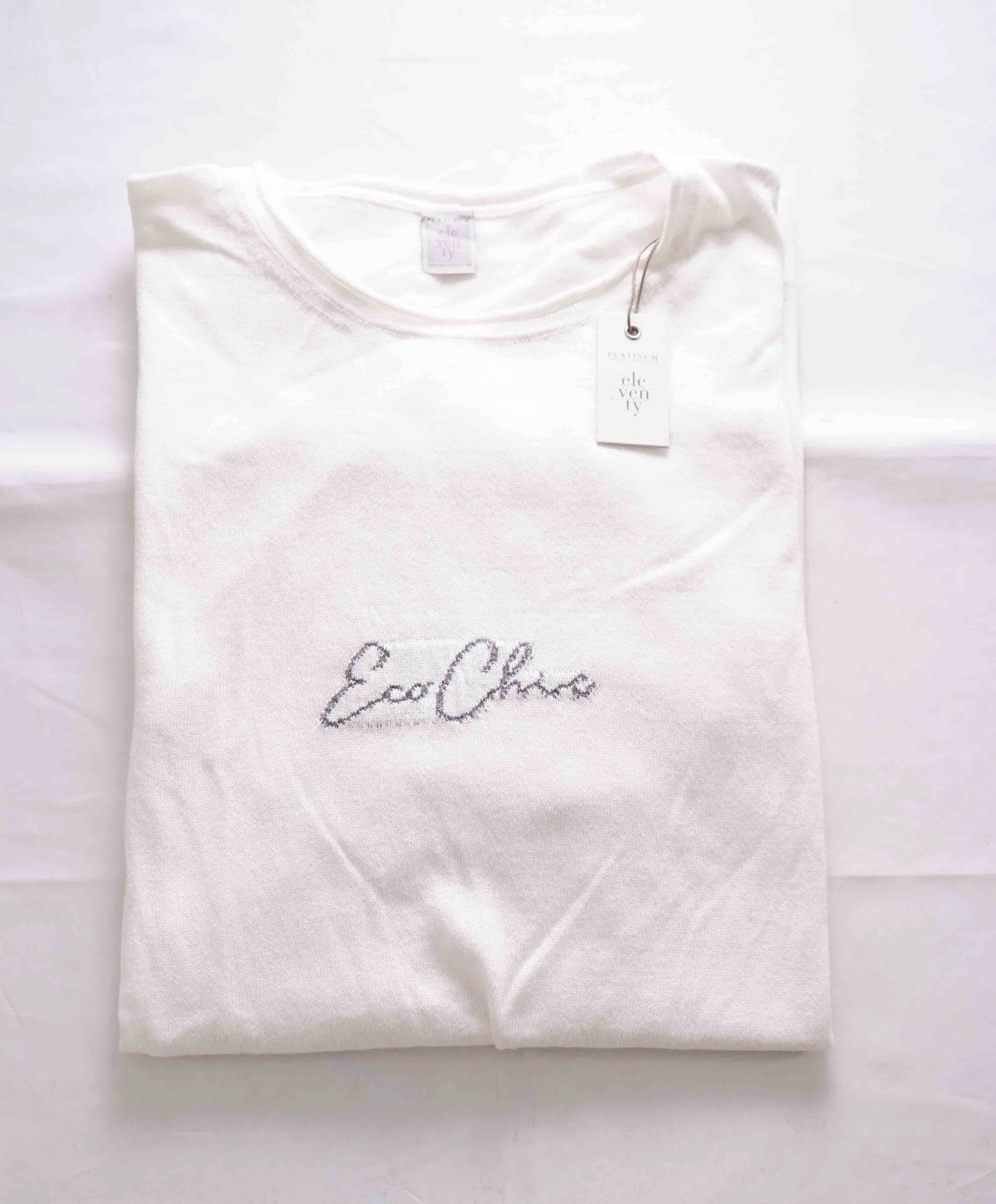 $395 ELEVENTY - Ivory Crewneck Premium Short Sleeve Sweater - M