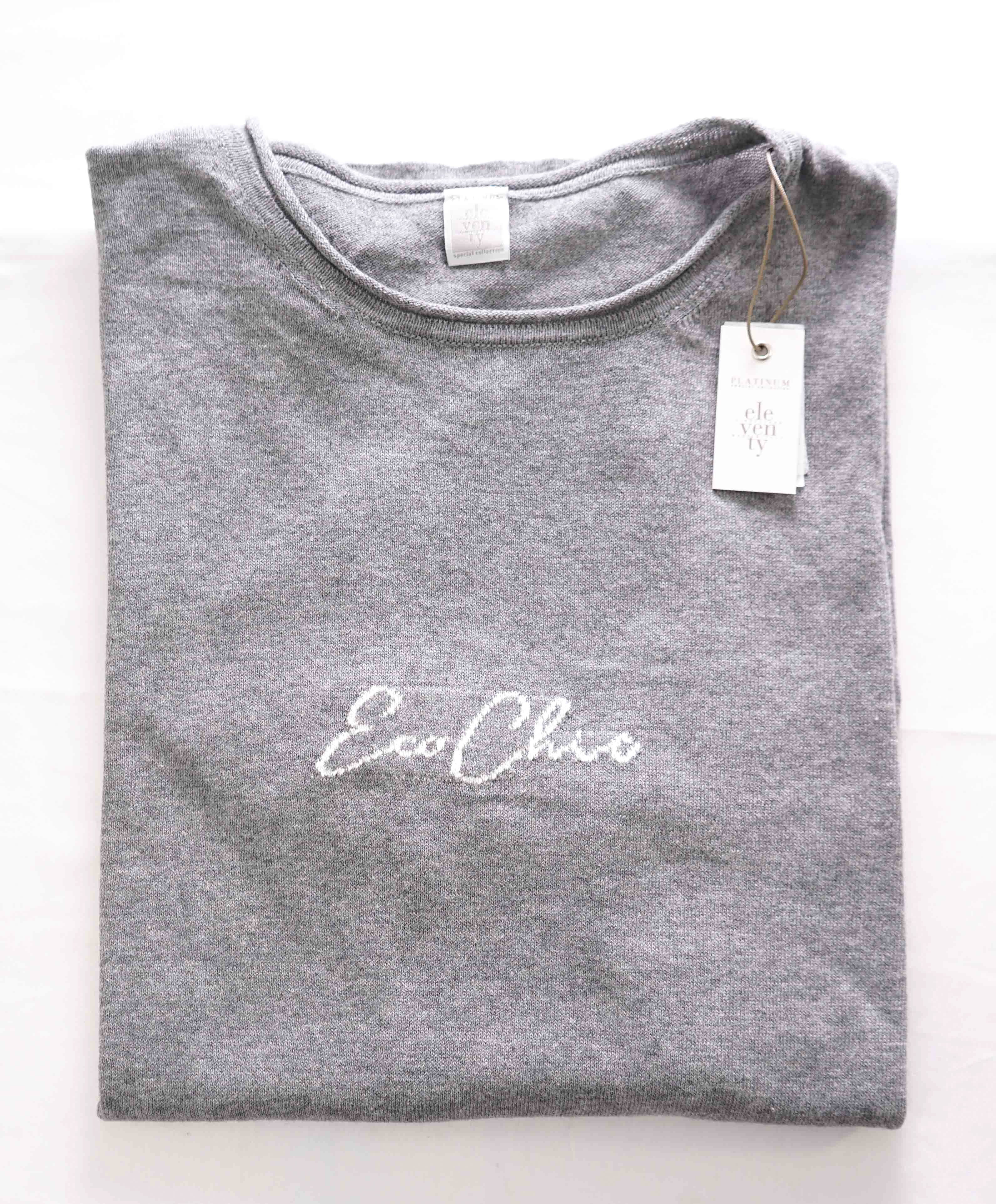 $395 ELEVENTY - Gray Crewneck Premium Short Sleeve Sweater - M