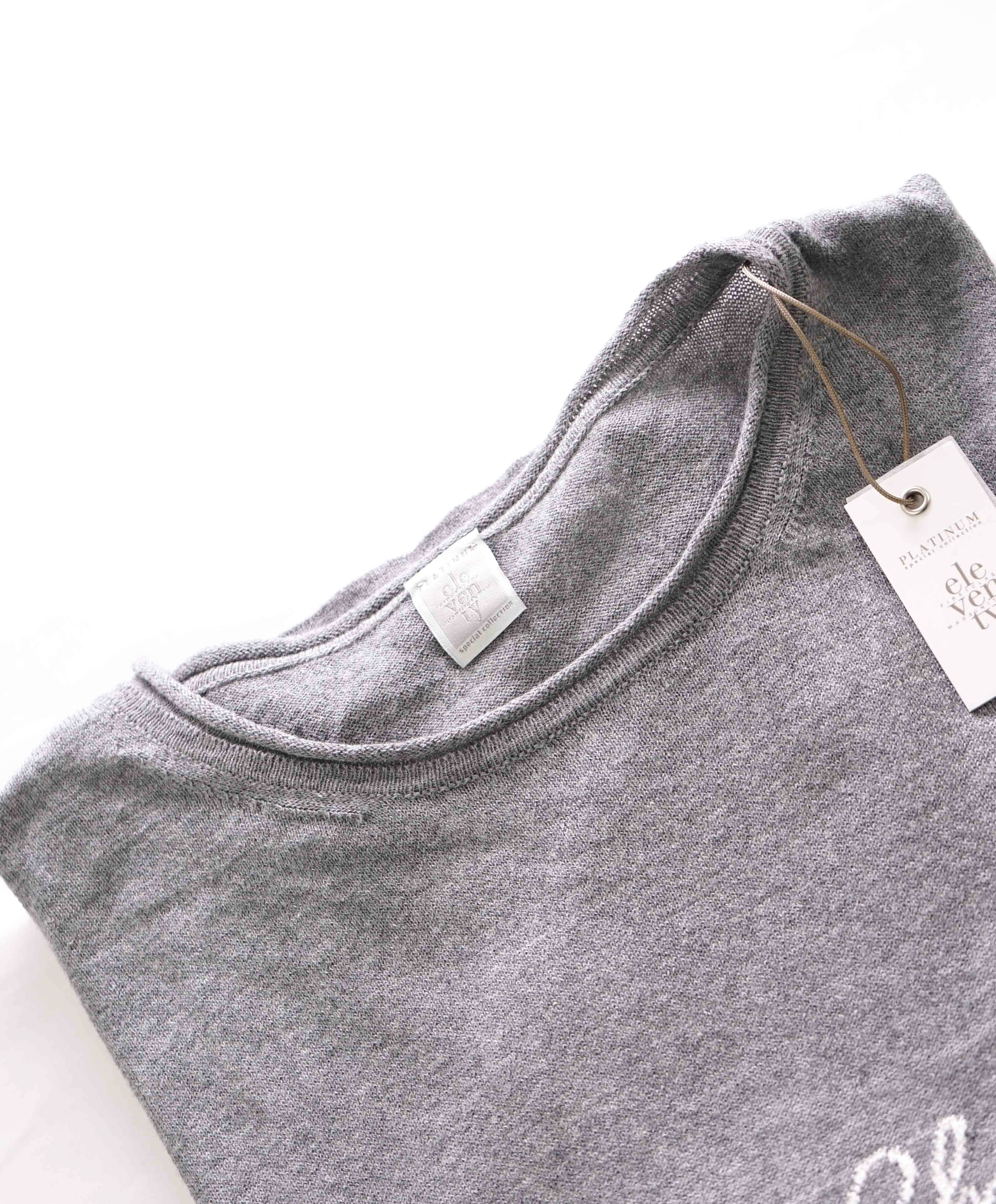 $395 ELEVENTY - Gray Crewneck Premium Short Sleeve Sweater - M