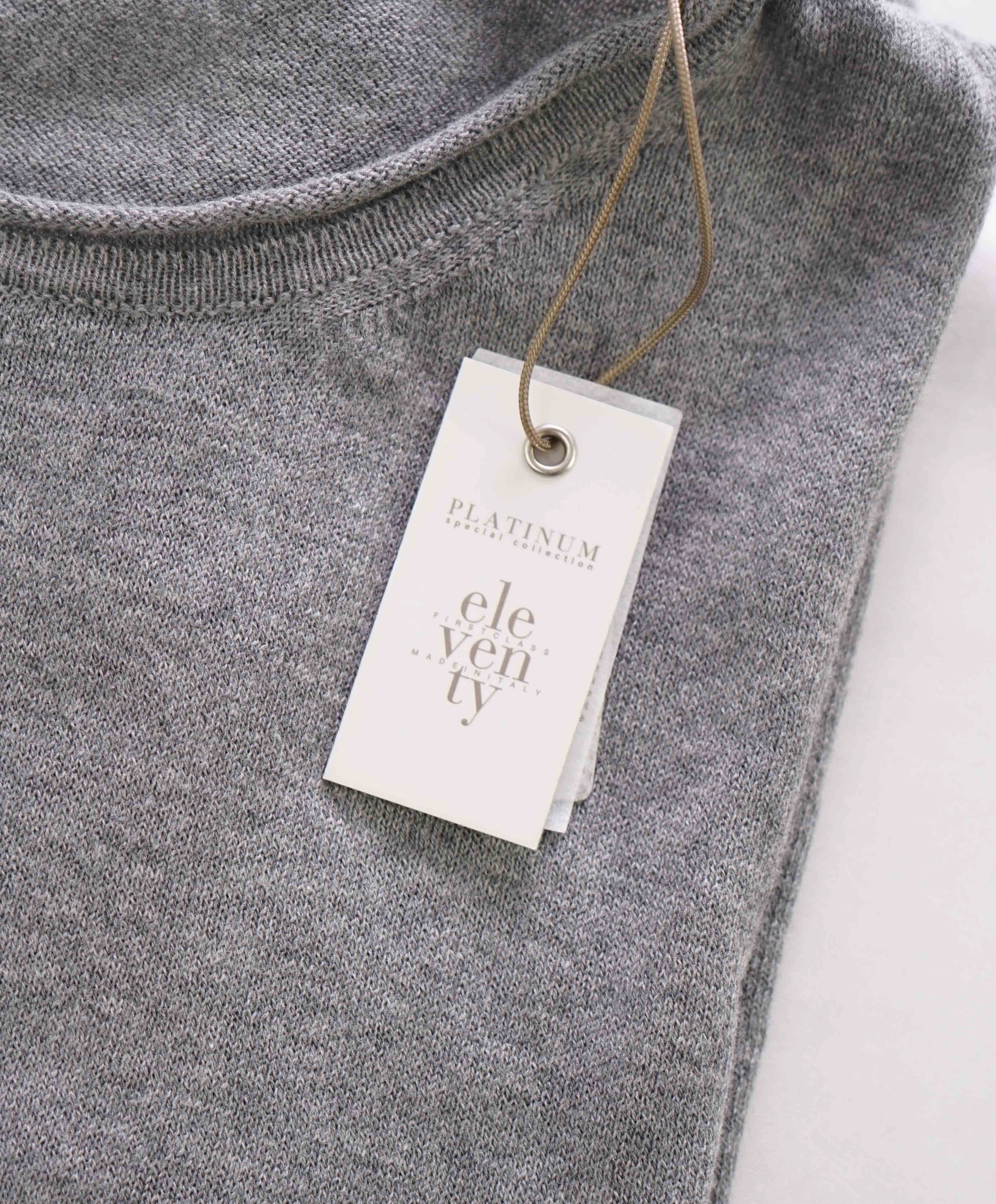 $395 ELEVENTY - Gray Crewneck Premium Short Sleeve Sweater - M