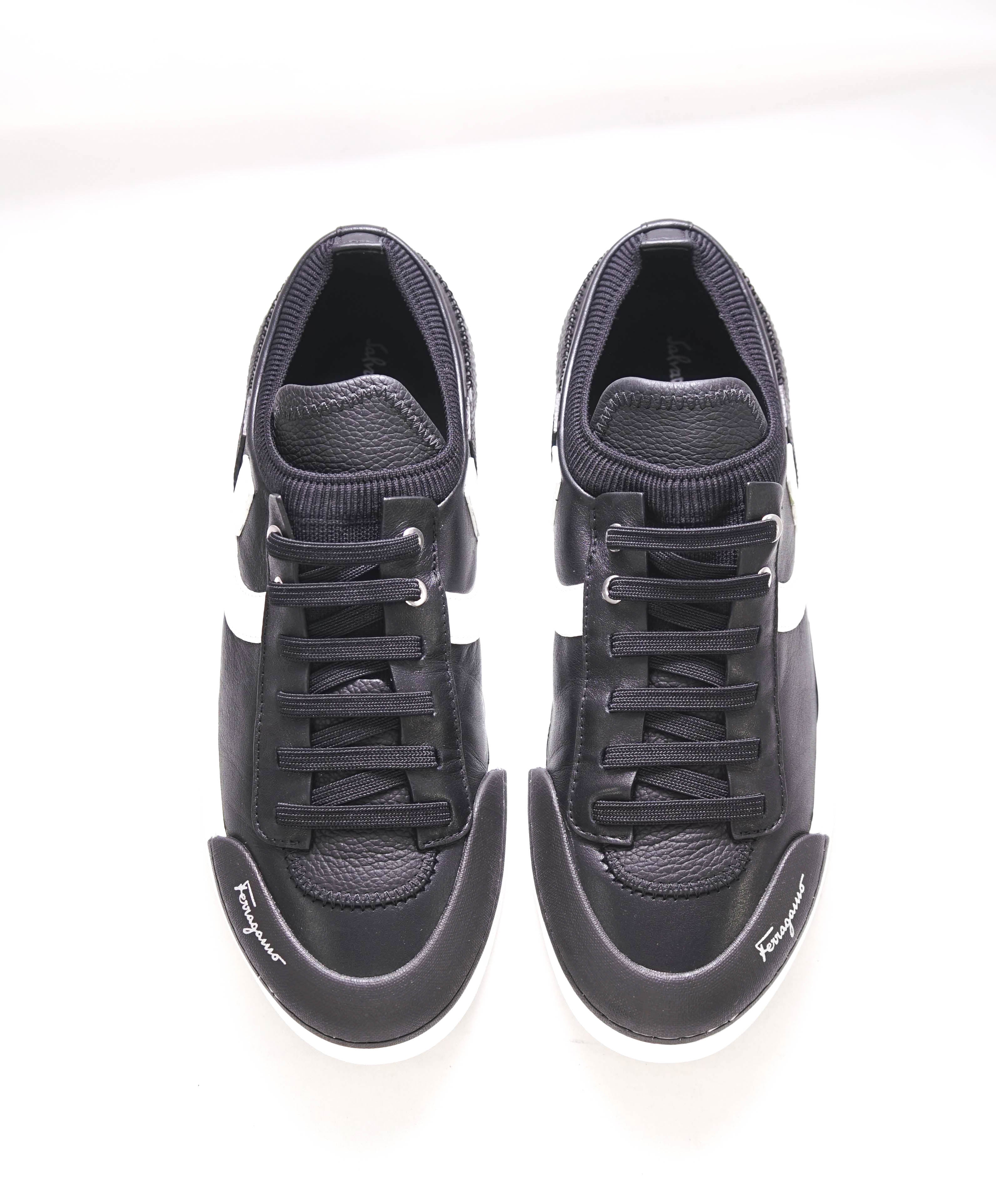 $750 SALVATORE FERRAGAMO - *GANCINI* Black Sneaker - 7.5 US