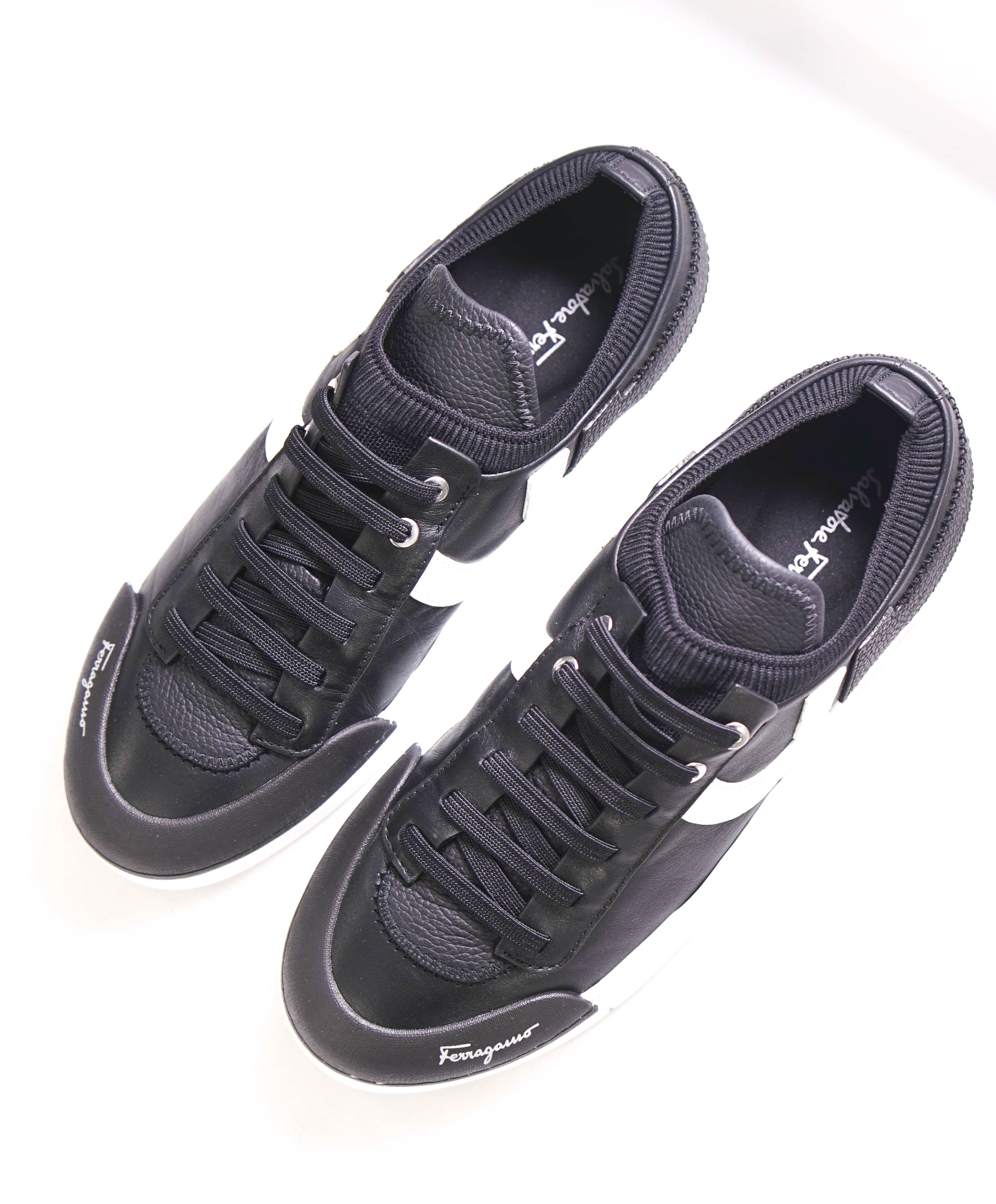 $750 SALVATORE FERRAGAMO - *GANCINI* Black Sneaker - 7.5 US