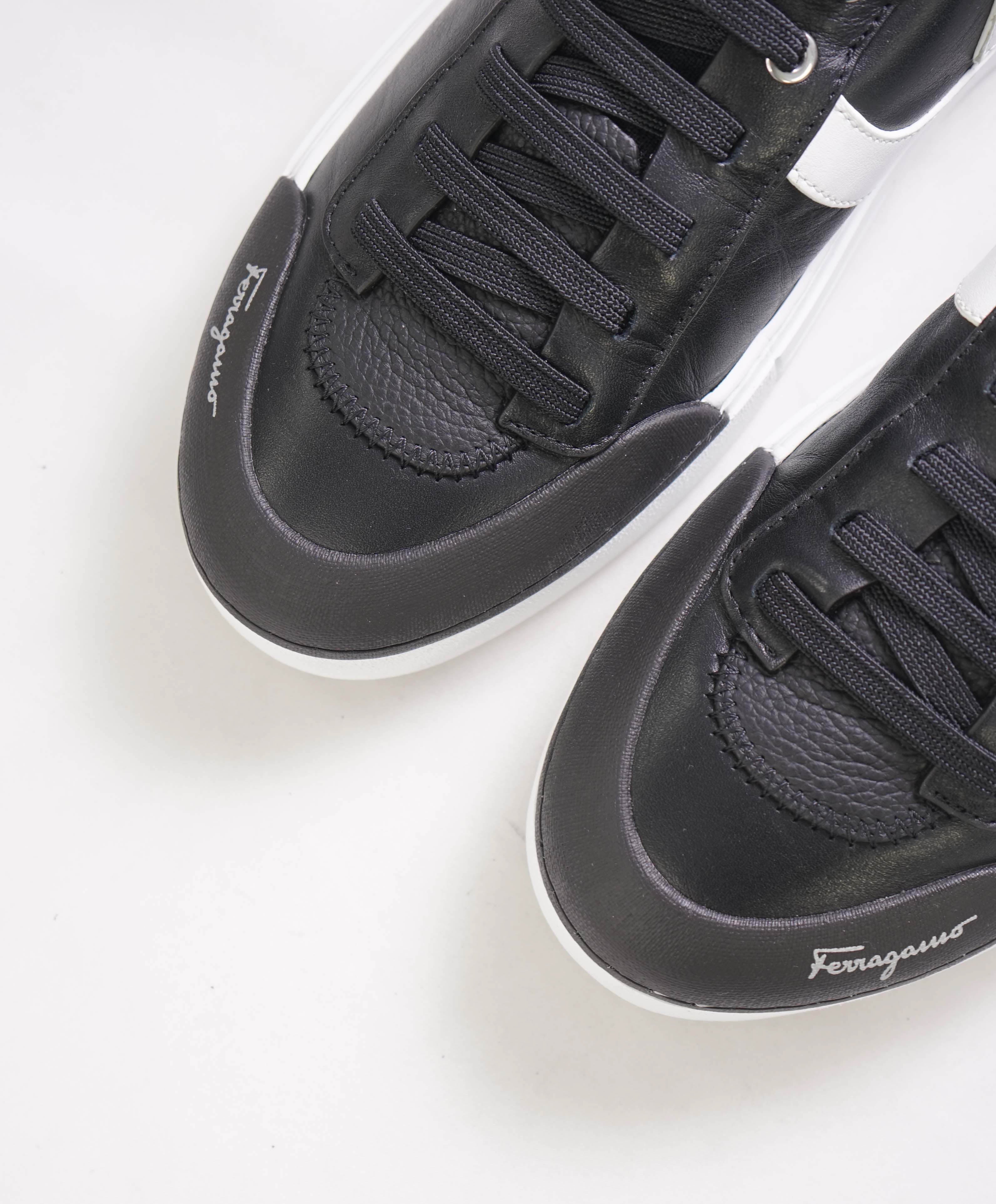 $750 SALVATORE FERRAGAMO - *GANCINI* Black Sneaker - 7.5 US