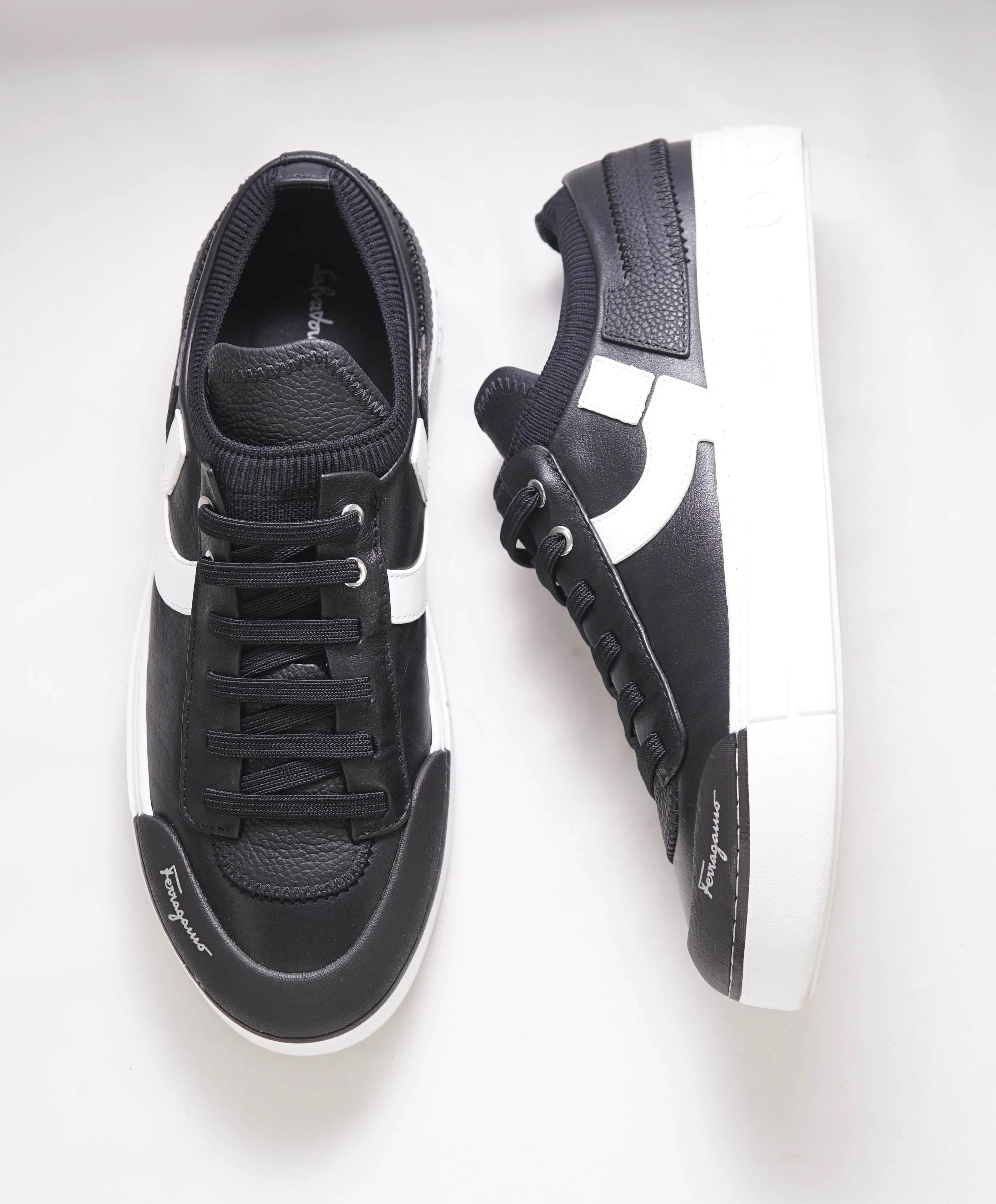 $750 SALVATORE FERRAGAMO - *GANCINI* Black Sneaker - 7.5 US