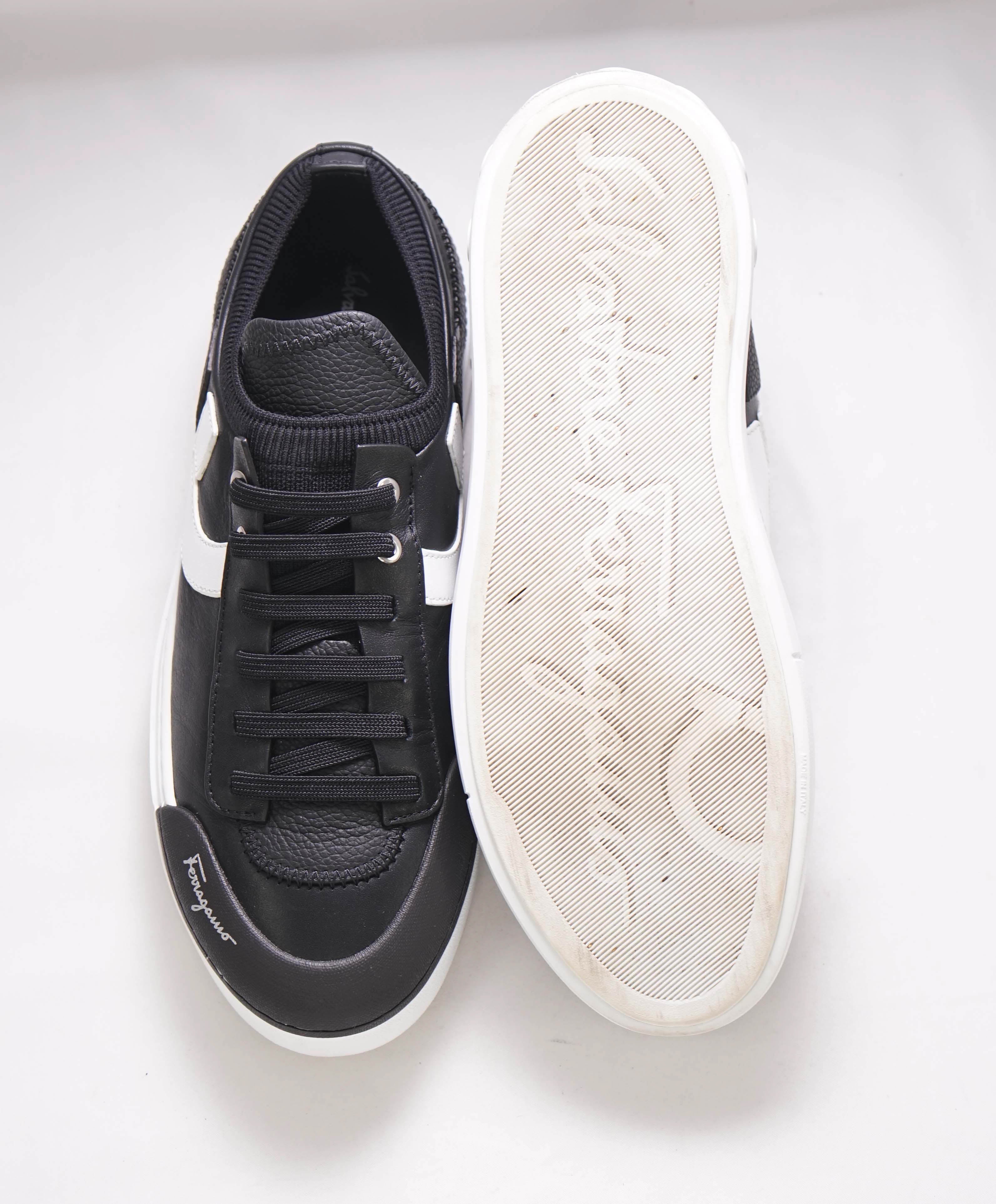 $750 SALVATORE FERRAGAMO - *GANCINI* Black Sneaker - 7.5 US