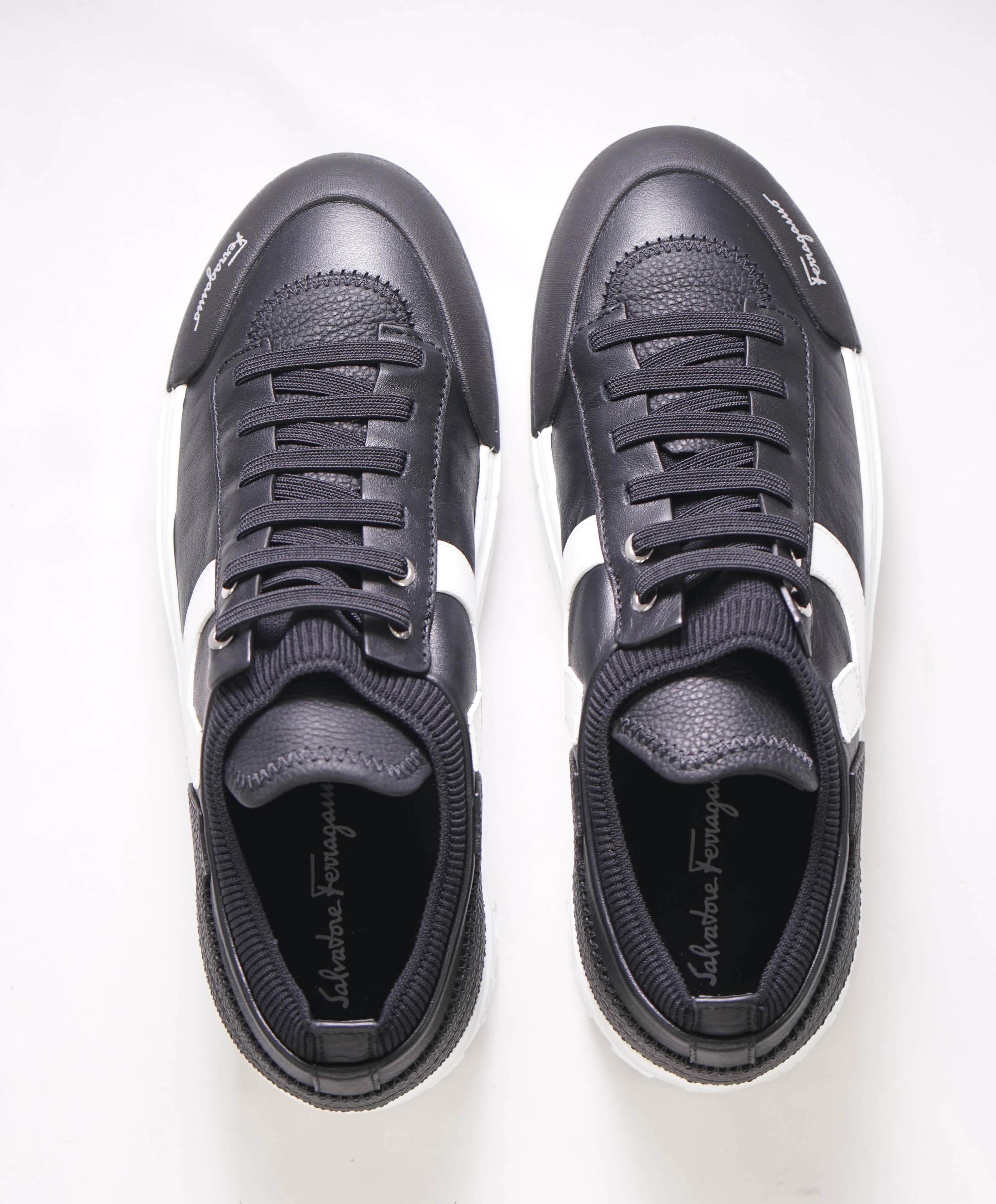 $750 SALVATORE FERRAGAMO - *GANCINI* Black Sneaker - 7.5 US