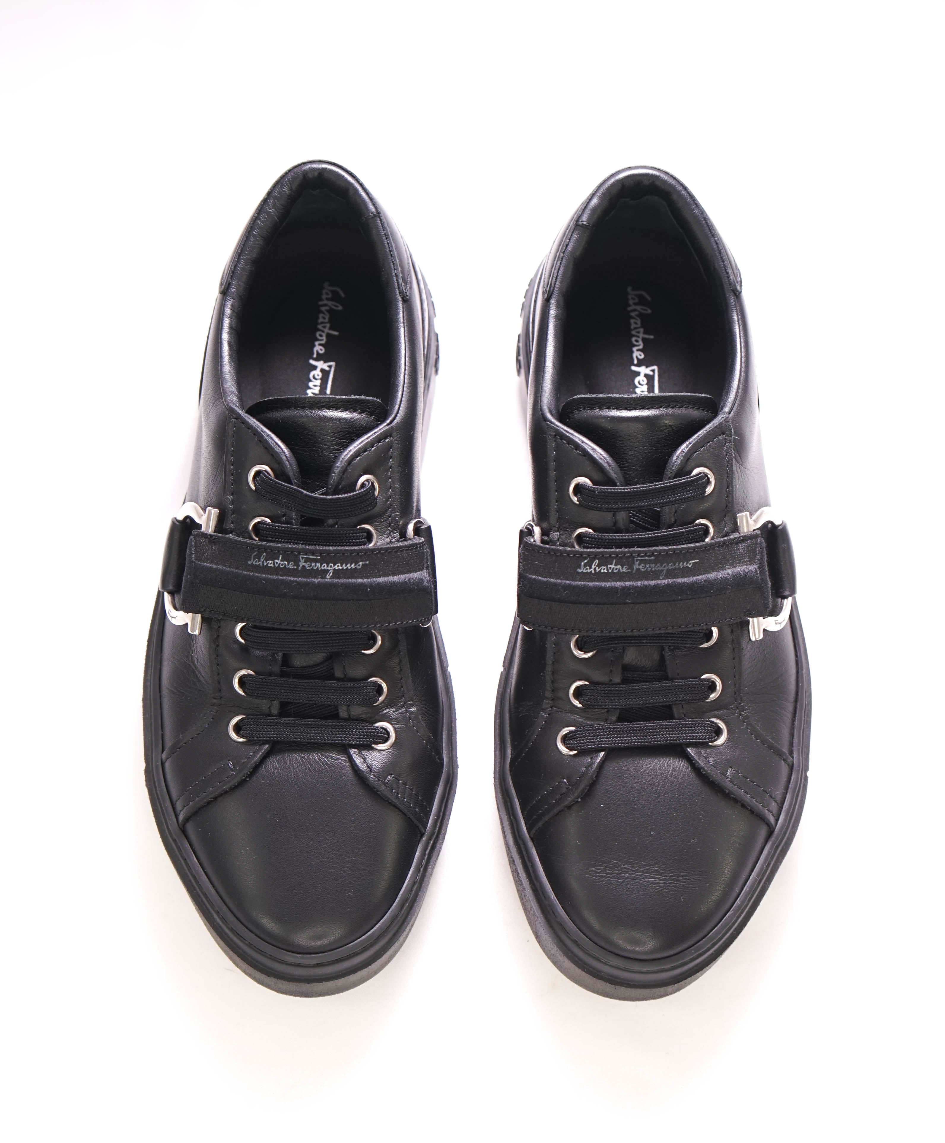 $750 SALVATORE FERRAGAMO - *GANCINI* Black Sneaker - 7.5 US