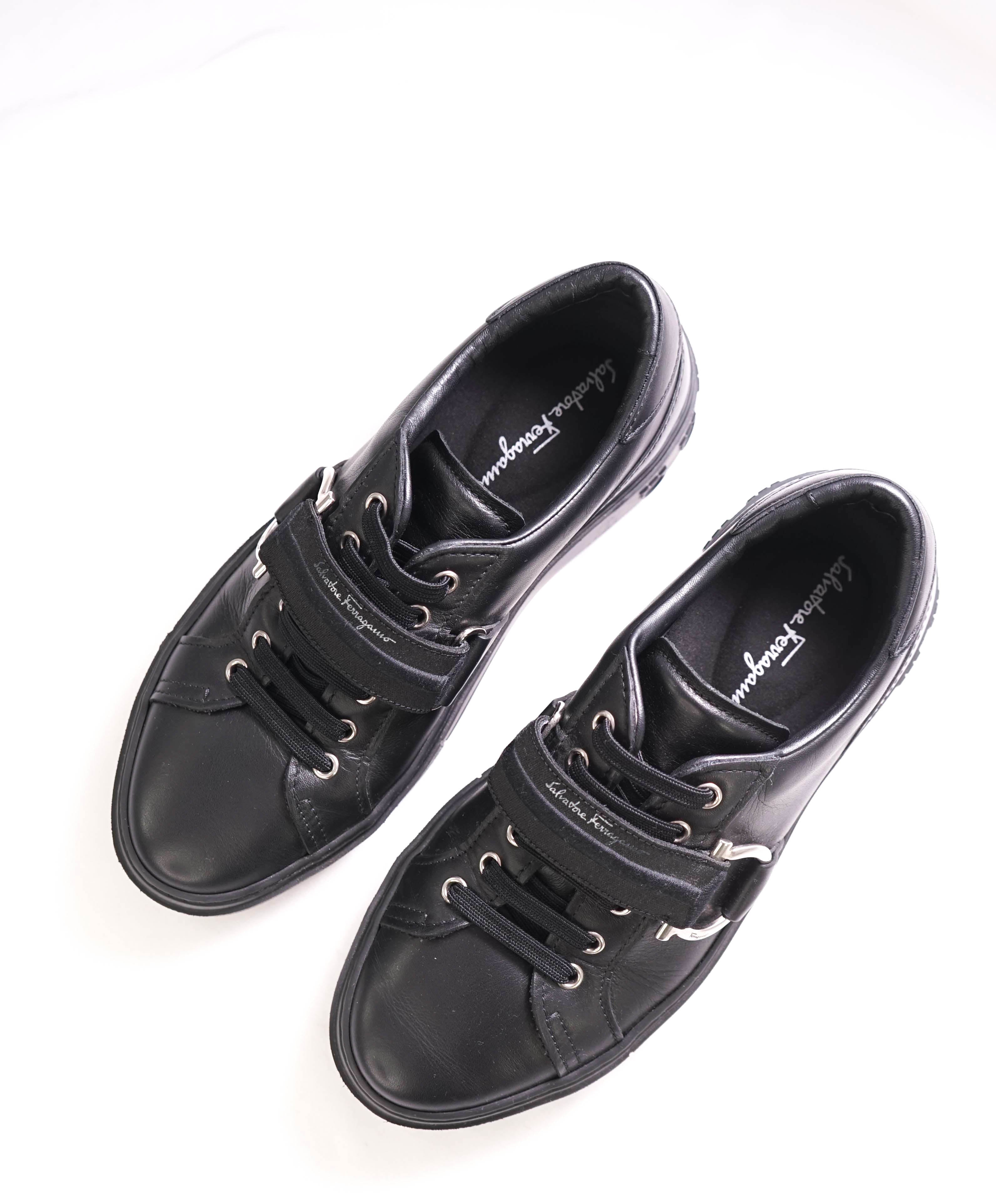 $750 SALVATORE FERRAGAMO - *GANCINI* Black Sneaker - 7.5 US